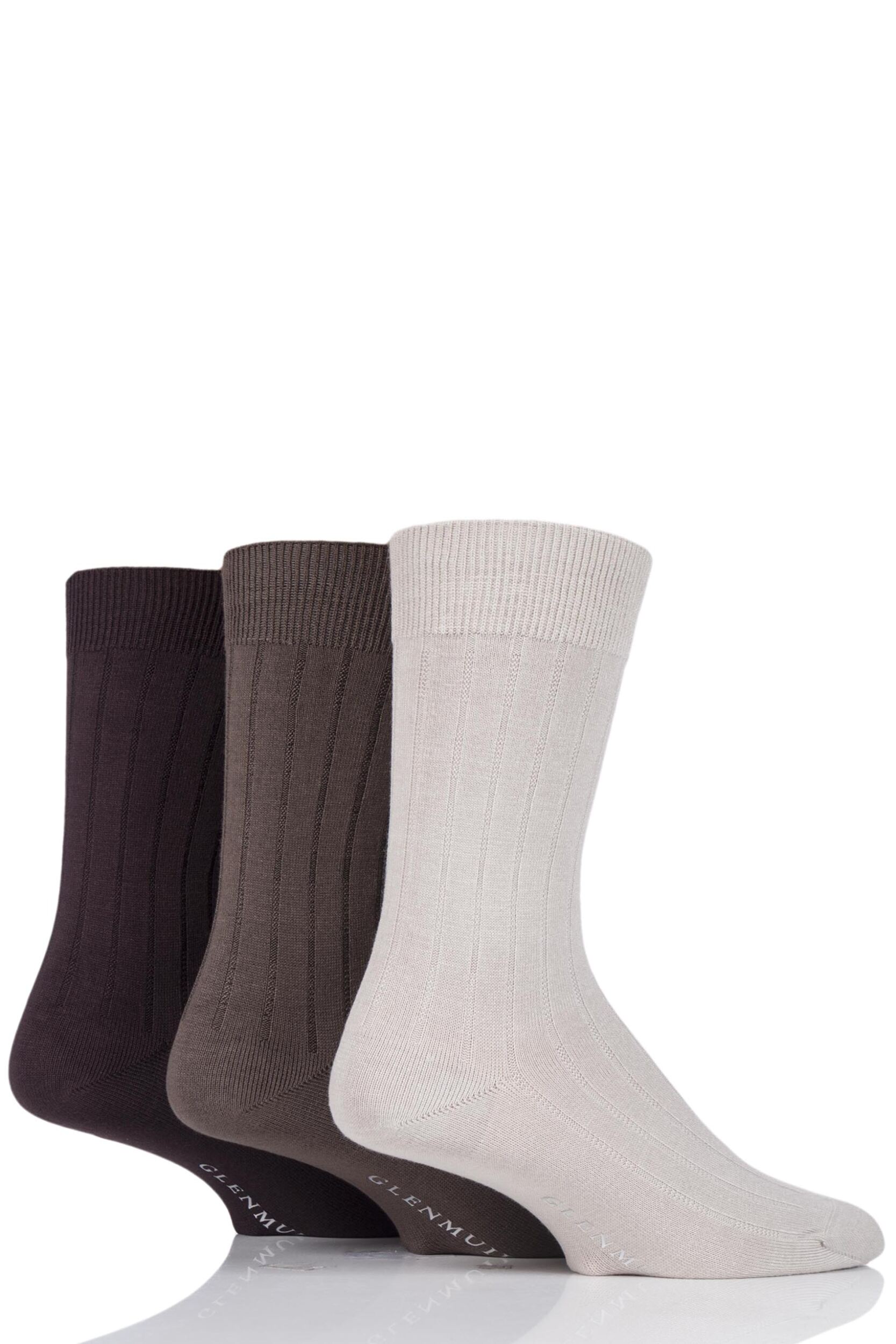 Image of 3 Pair Beige Classic Bamboo Ribbed Socks Mens - Glenmuir
