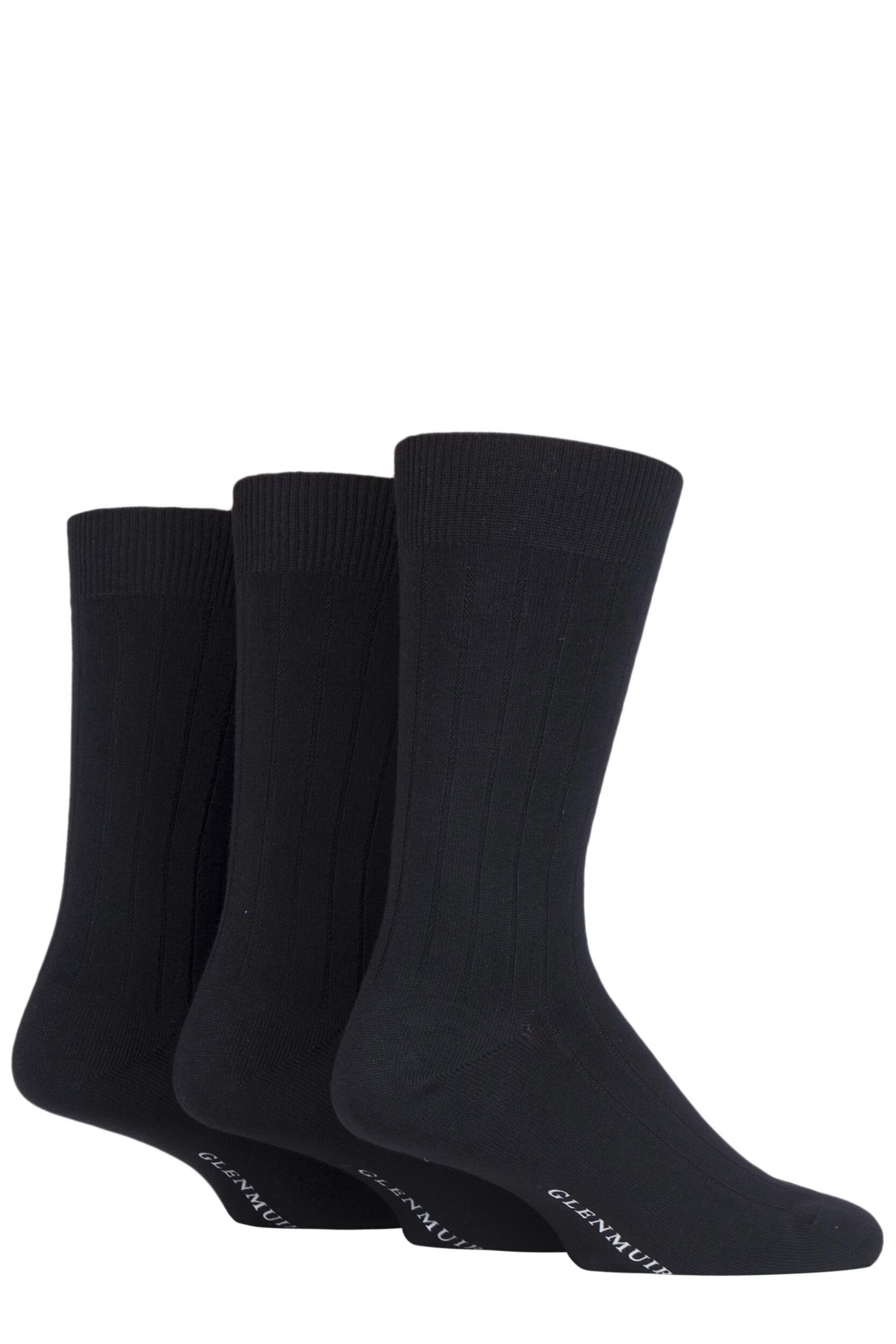 3 Pair Black Classic Bamboo Ribbed Socks Men's 7-11 Mens - Glenmuir