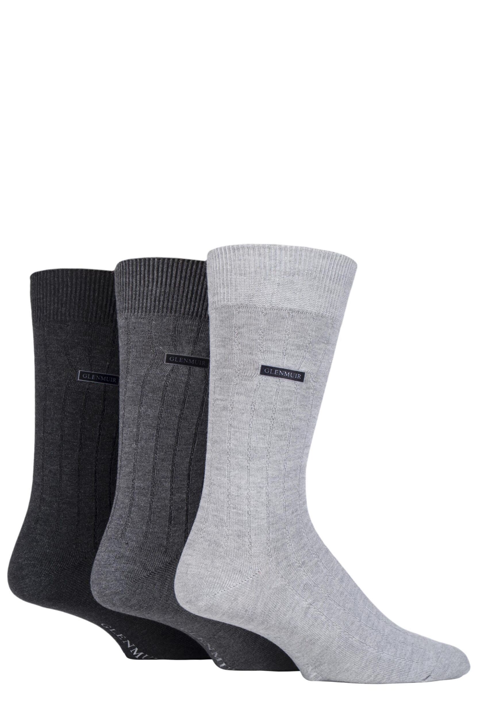 3 Pair Charcoal Classic Bamboo Ribbed Socks Men's 7-11 Mens - Glenmuir