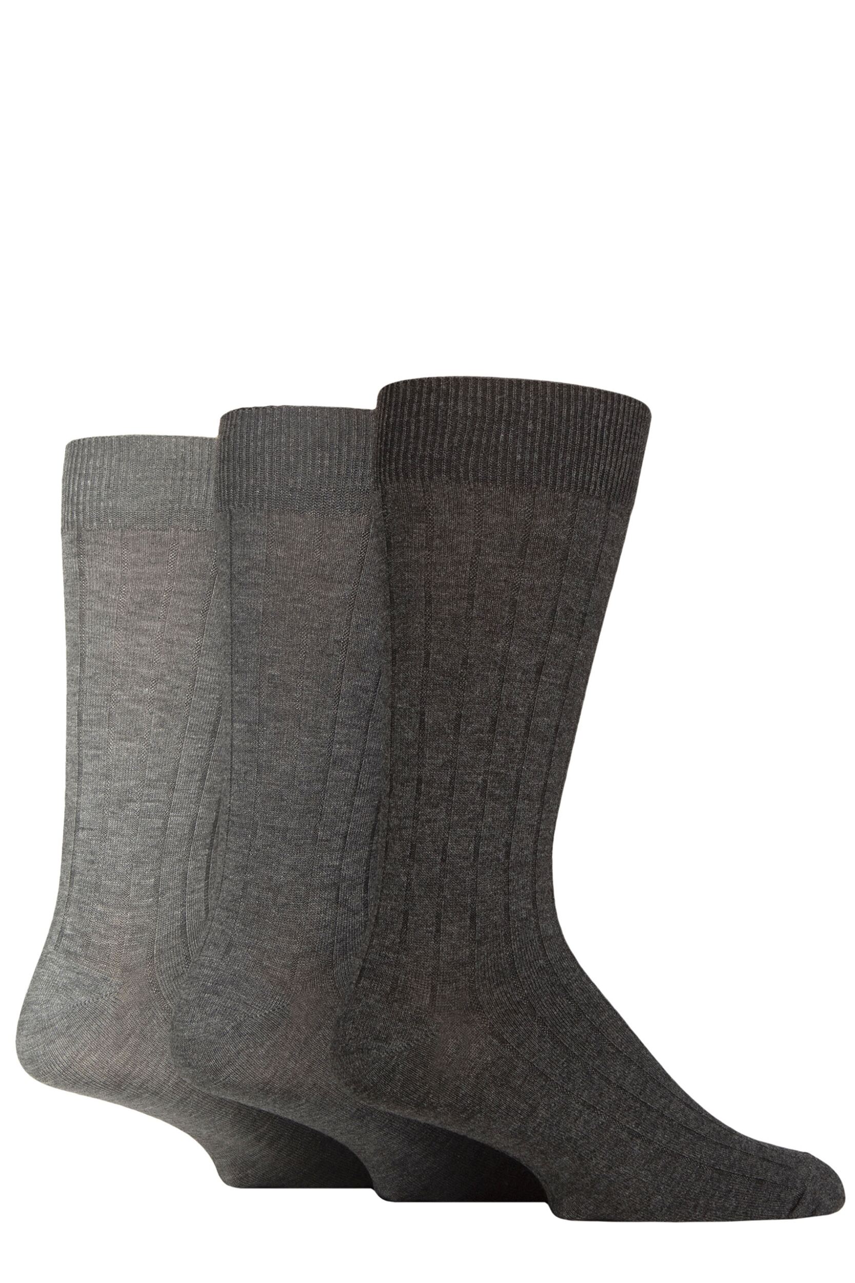 Image of Mens 3 Pair Glenmuir Classic Bamboo Ribbed Socks Charcoal 7-11