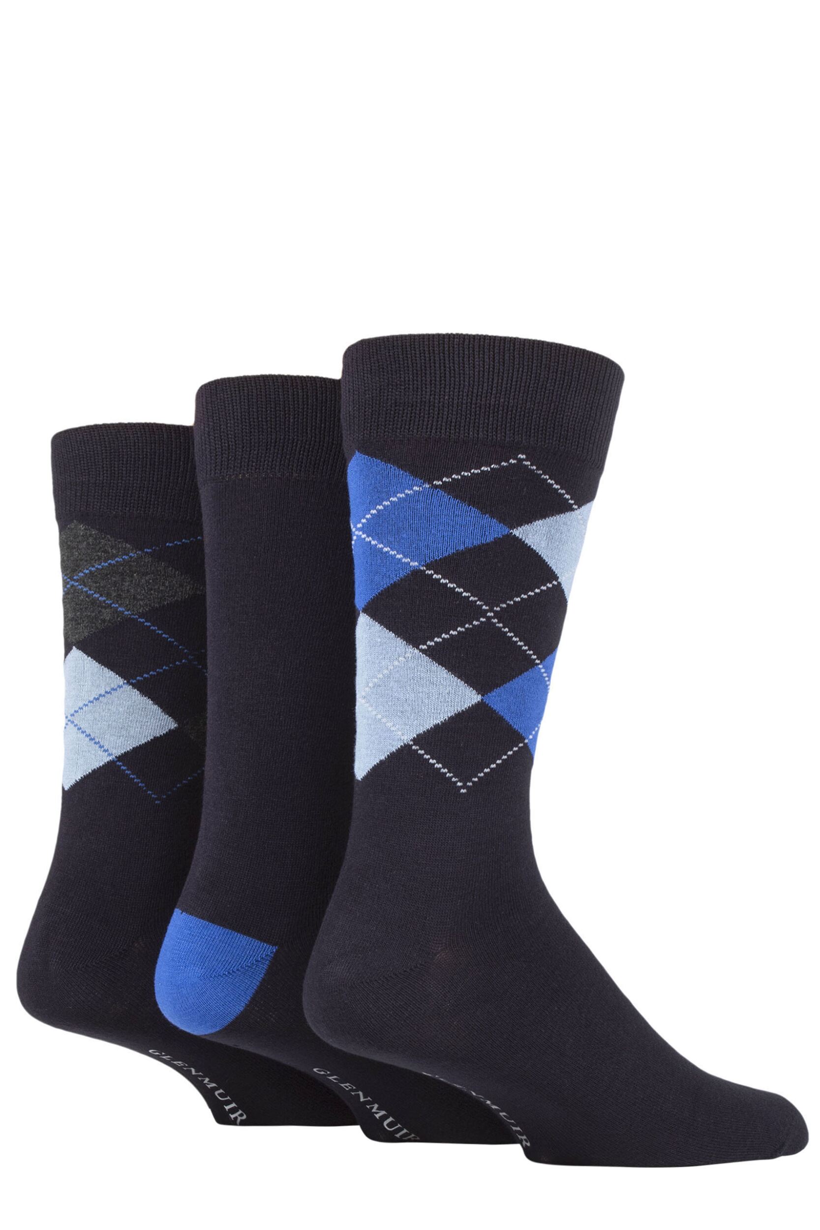 3 Pair Navy 2 Classic Bamboo Argyle Socks Men's 7-11 Mens - Glenmuir