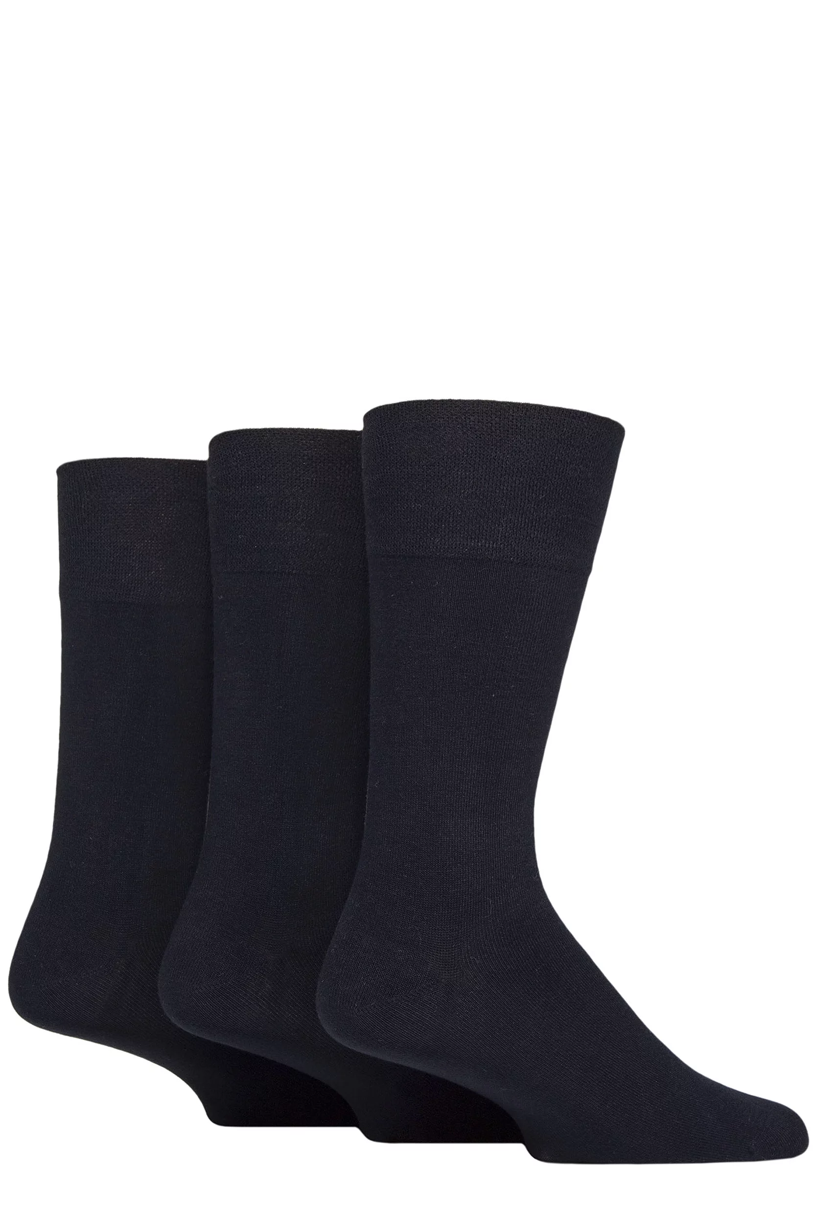 Mens 3 Pair Glenmuir Plain Comfort Cuff Socks Navy 7