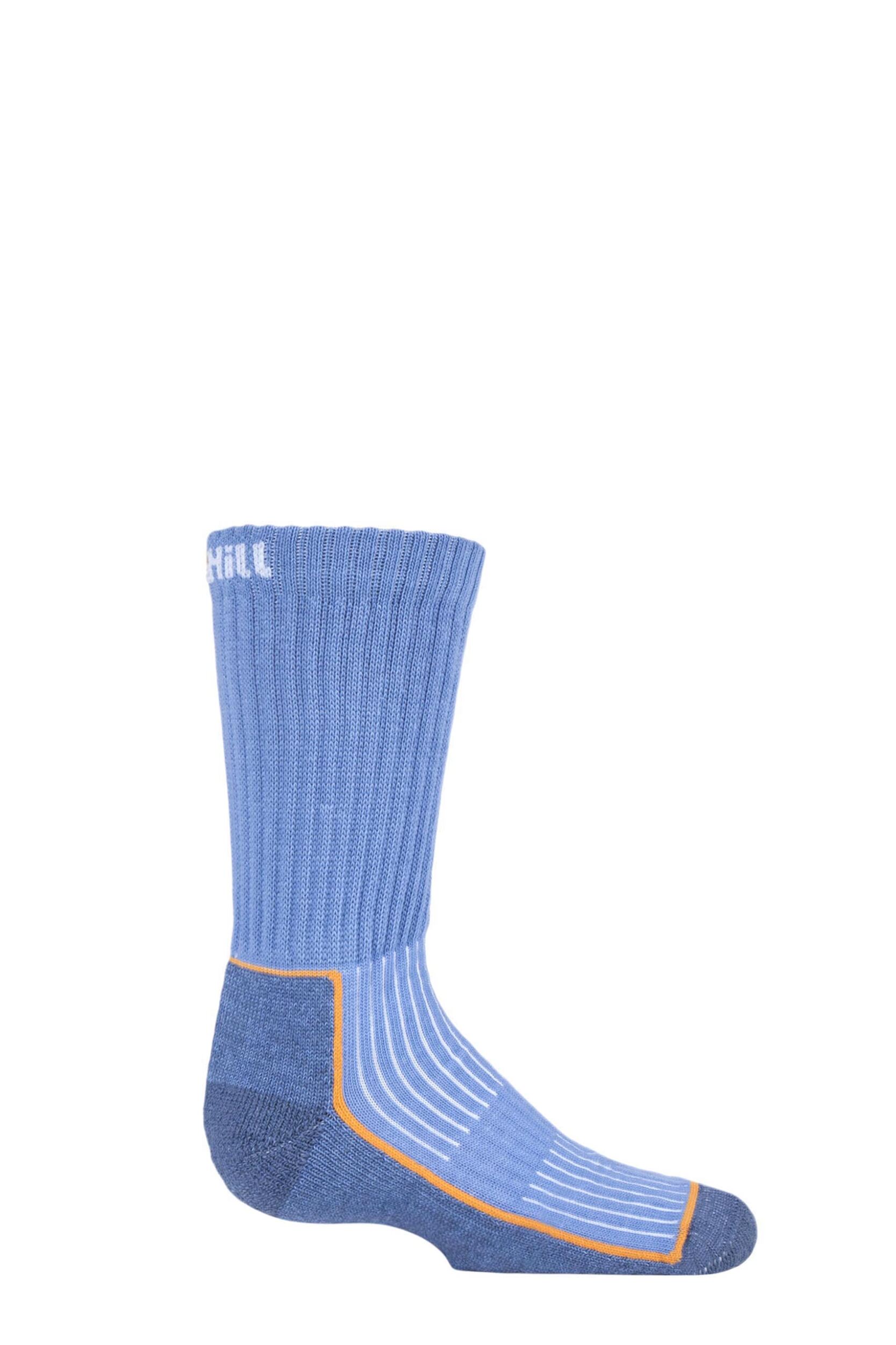 1 Pair Light Blue Kids Made in Finland Hiking Socks Kids Unisex 12-2 Kids (7-10 Years) - Uphill Sport