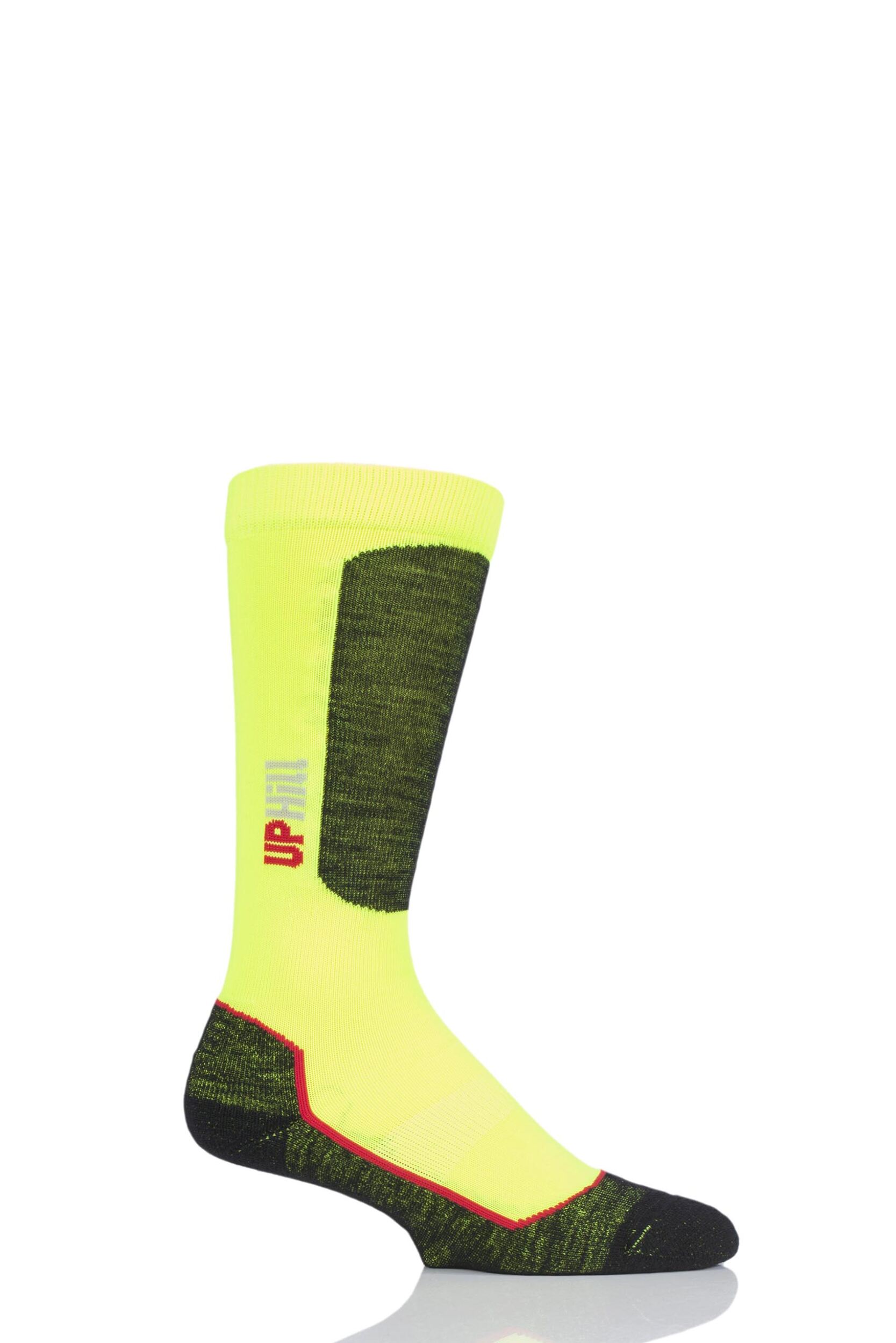 1 Pair Hi Vis Yellow UpHillSport Alpine Ski Pro 4-layer L3 Socks Kids Unisex 2.5-3.5 Kids (9-12 Years) - Uphill Sport