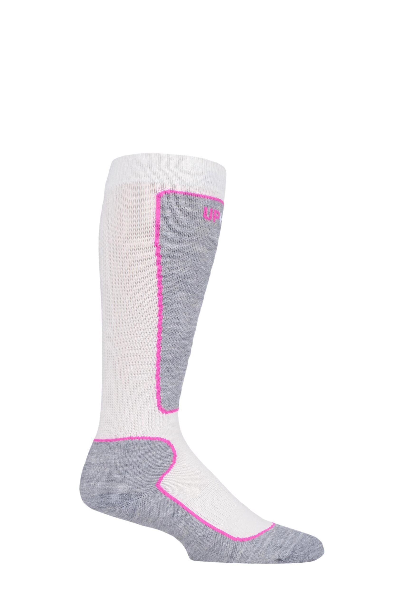 1 Pair Off White UpHillSport "Valta" Jr Alpine Ski 4 Layer M5 Socks Kids Unisex 2.5-3.5 Kids (9-12 Years) - Uphill Sport
