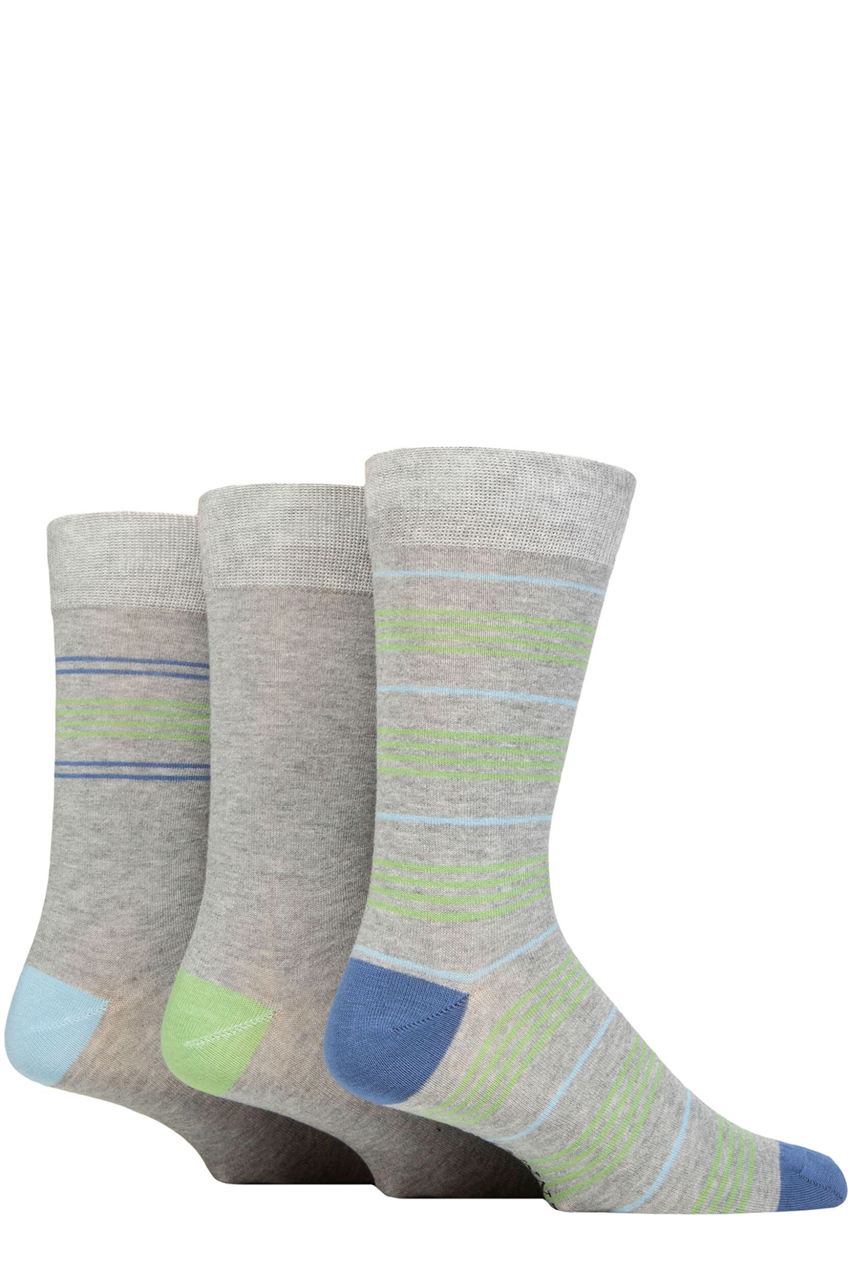 Image of Mens 3 Pair Glenmuir Patterned Bamboo Socks Thin Stripes Light Grey 7-11