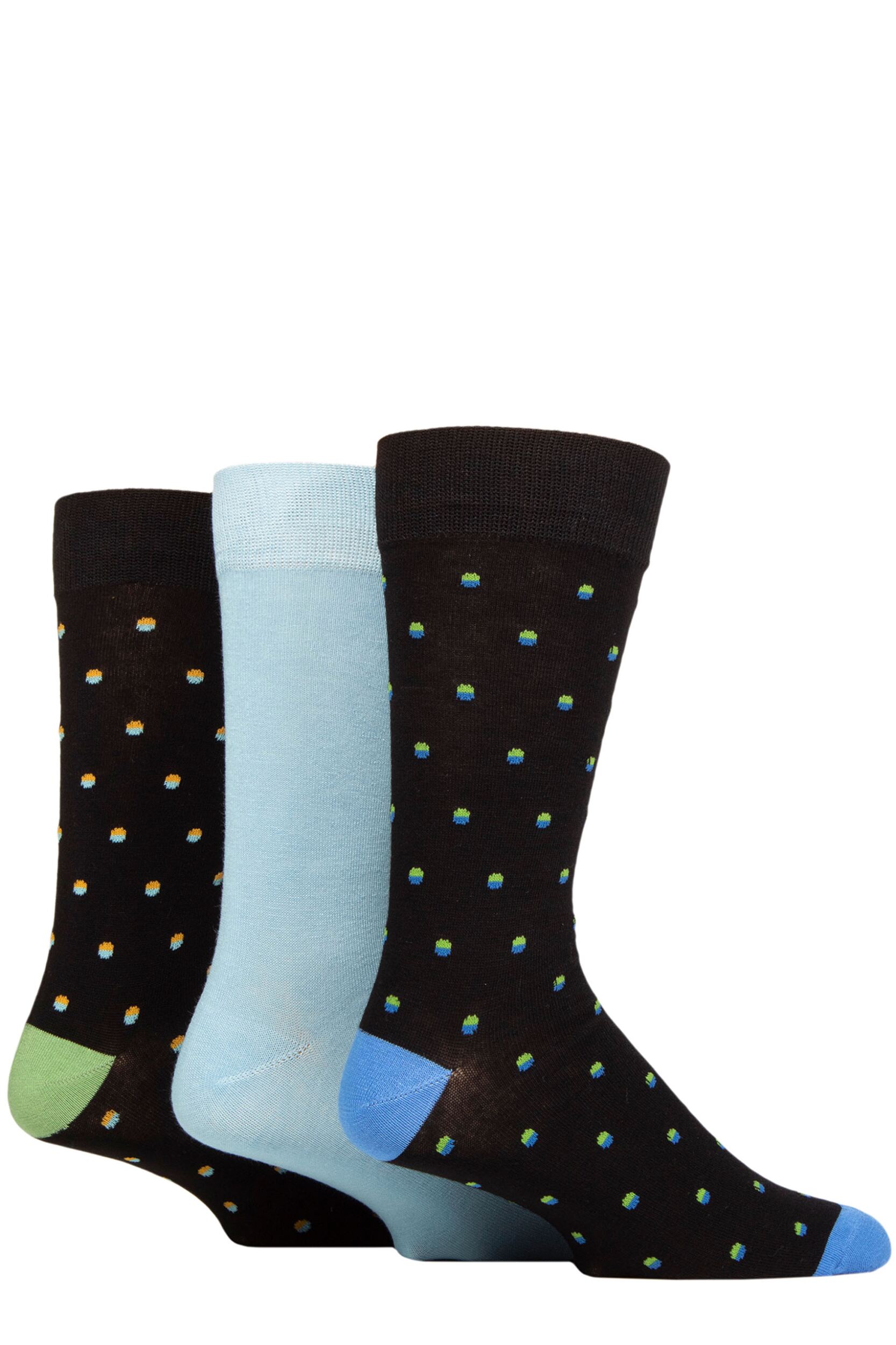 Mens 3 Pair Glenmuir Patterned Bamboo Socks Spots Black 7-11