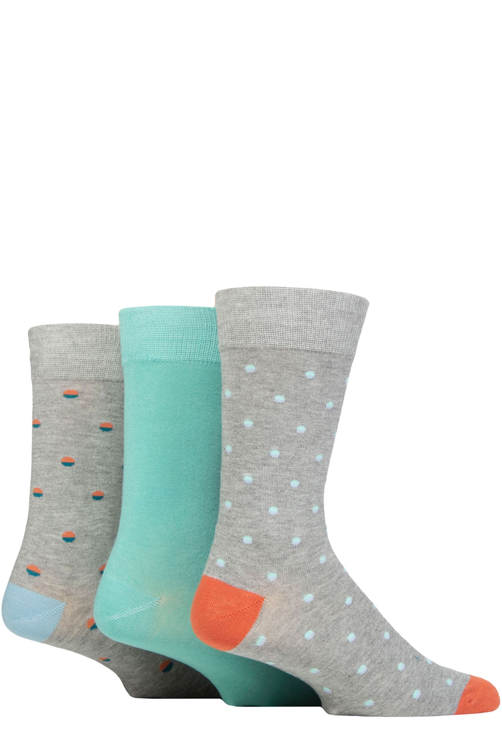 Mens 3 Pair Glenmuir Patterned Bamboo Socks Spots Light Grey 7-11