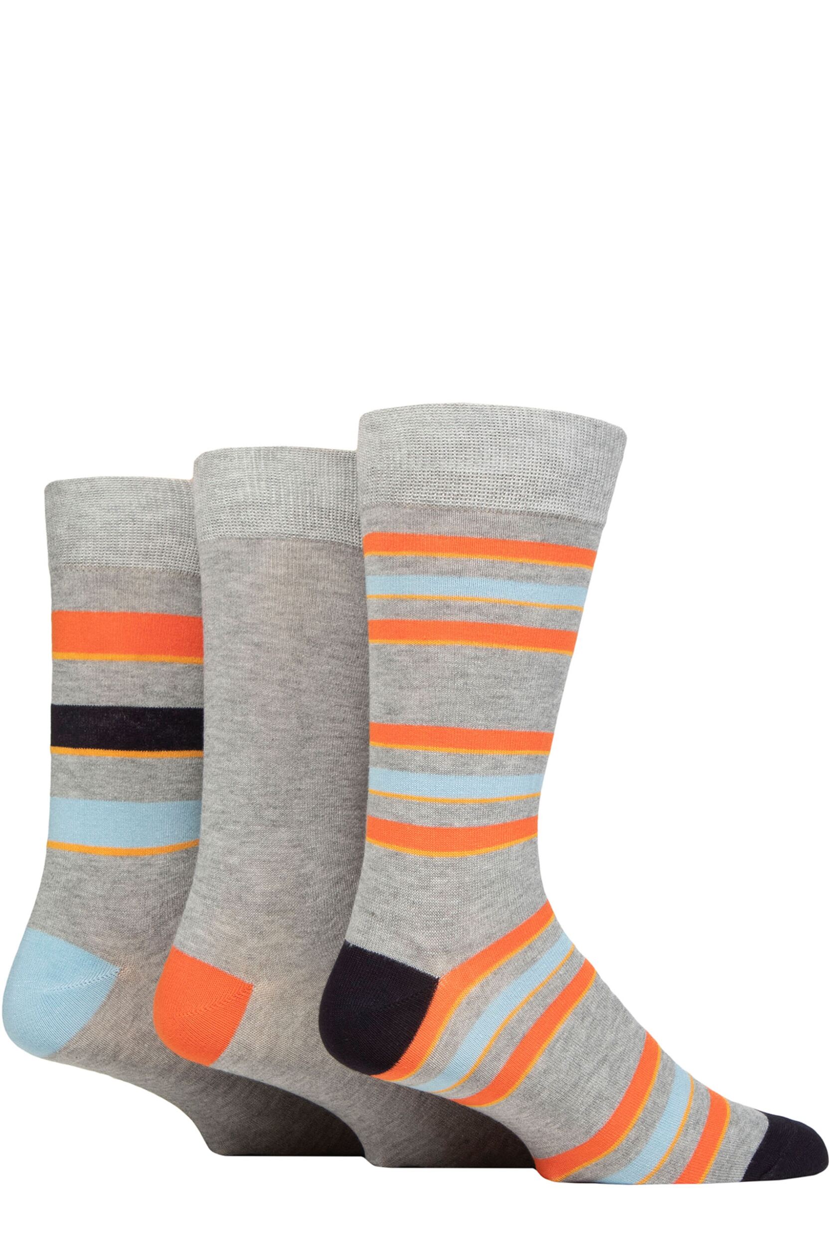 Mens 3 Pair Glenmuir Patterned Bamboo Socks Stripes Light Grey 7-11