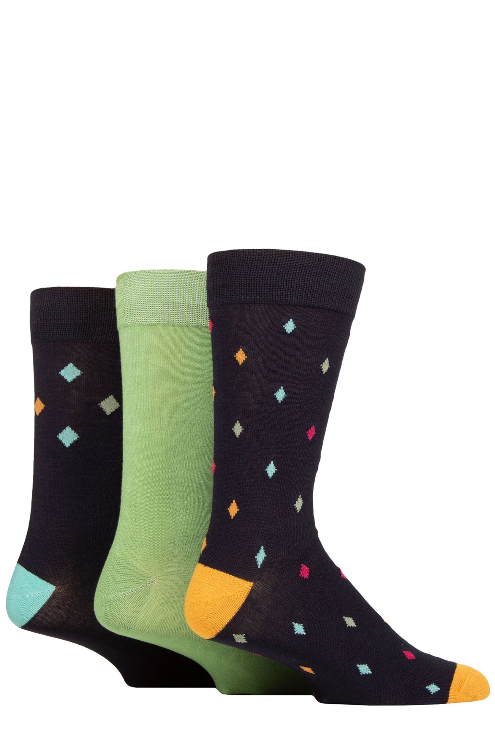 Mens 3 Pair Glenmuir Patterned Bamboo Socks Diamonds Navy 7-11