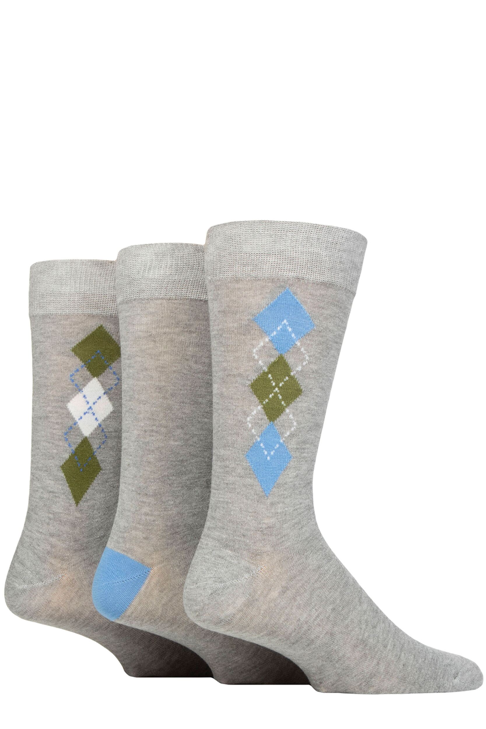 Image of Mens 3 Pair Glenmuir Patterned Bamboo Socks Argyle Light Grey 7-11