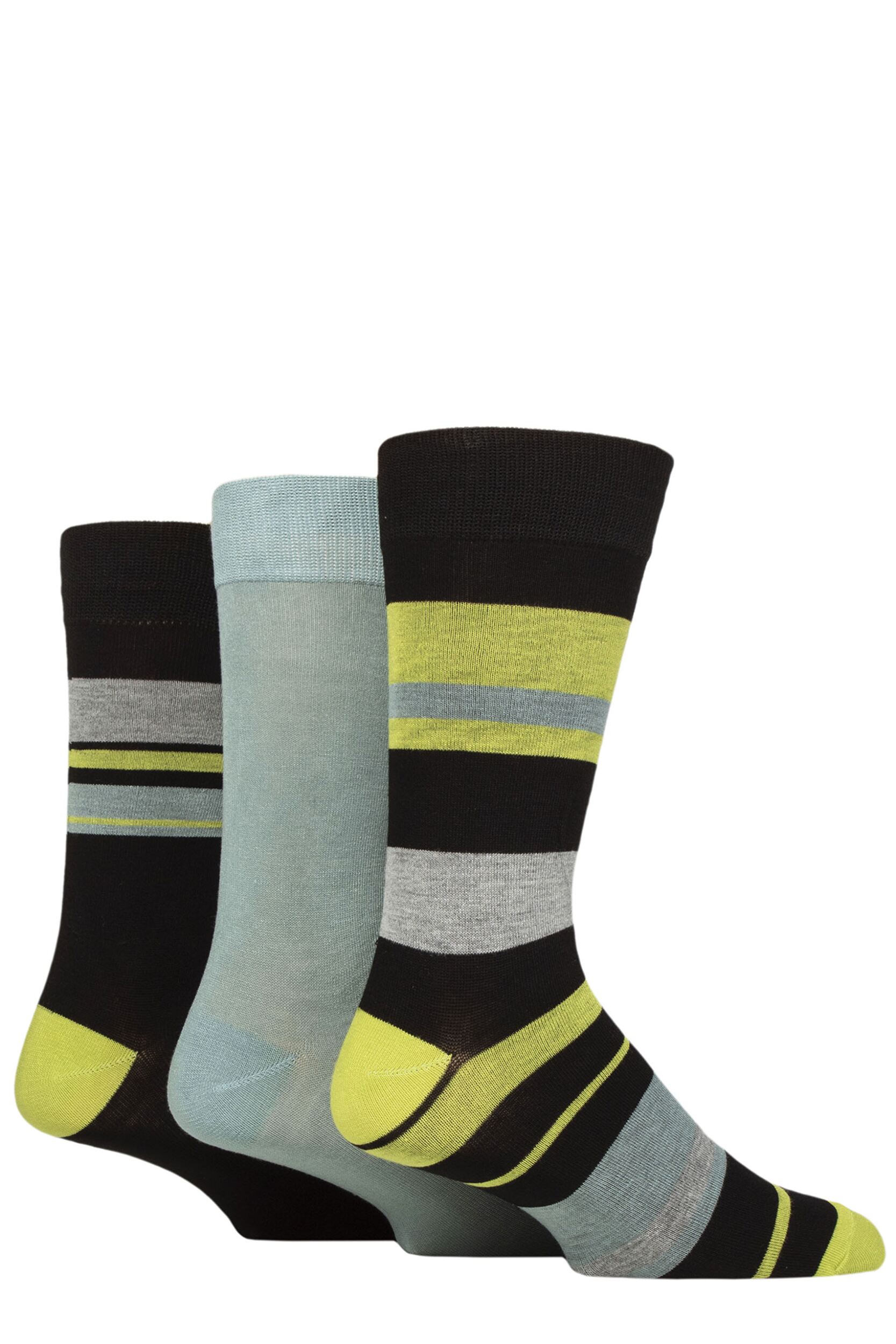 Image of Mens 3 Pair Glenmuir Patterned Bamboo Socks Block Stripes Black 7-11