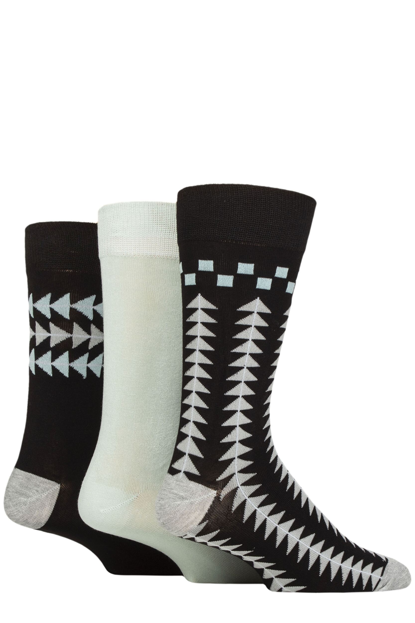Mens 3 Pair Glenmuir Patterned Bamboo Socks Square and Triangles Black 7-11