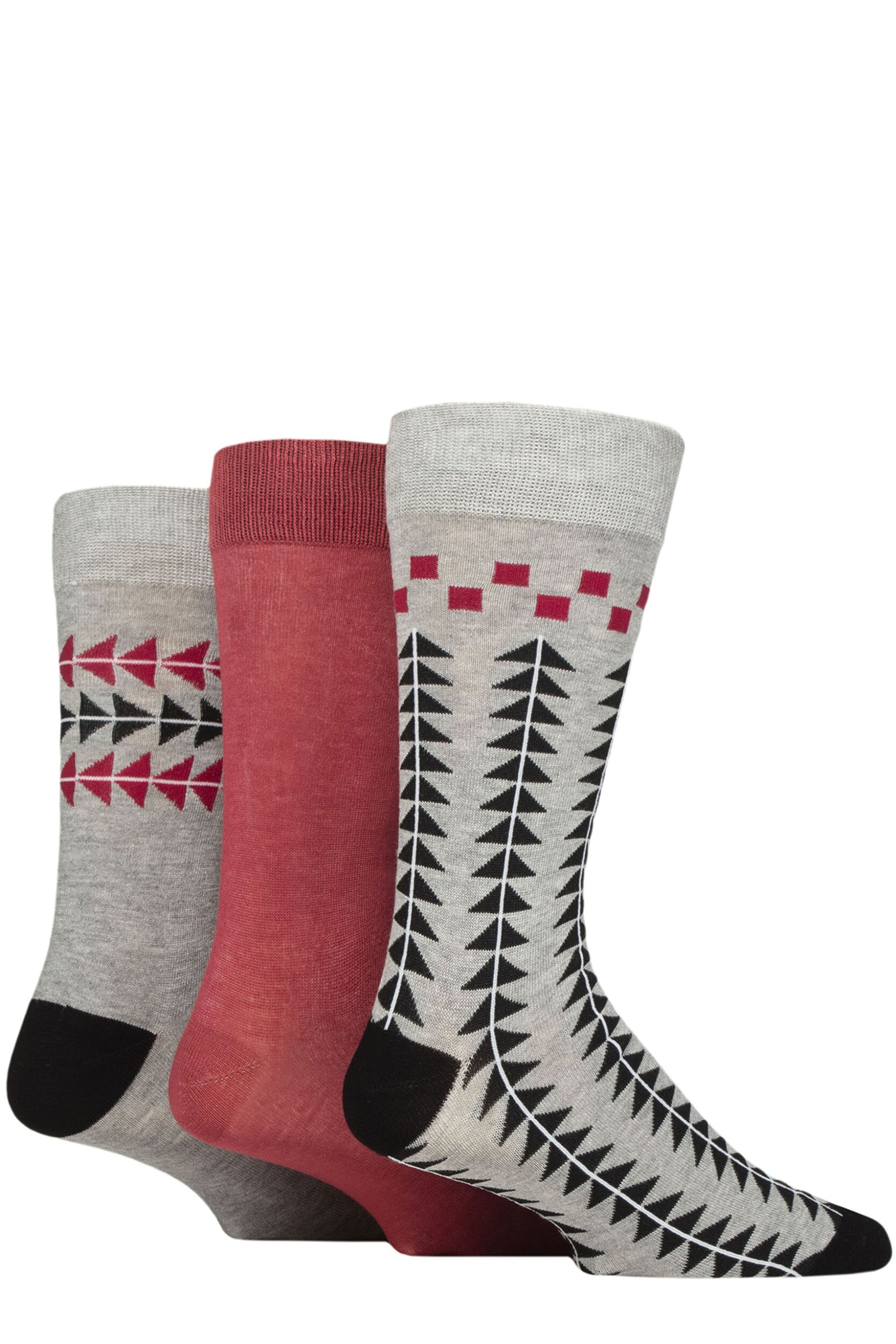 Mens 3 Pair Glenmuir Patterned Bamboo Socks Square and Triangles Grey 7-11