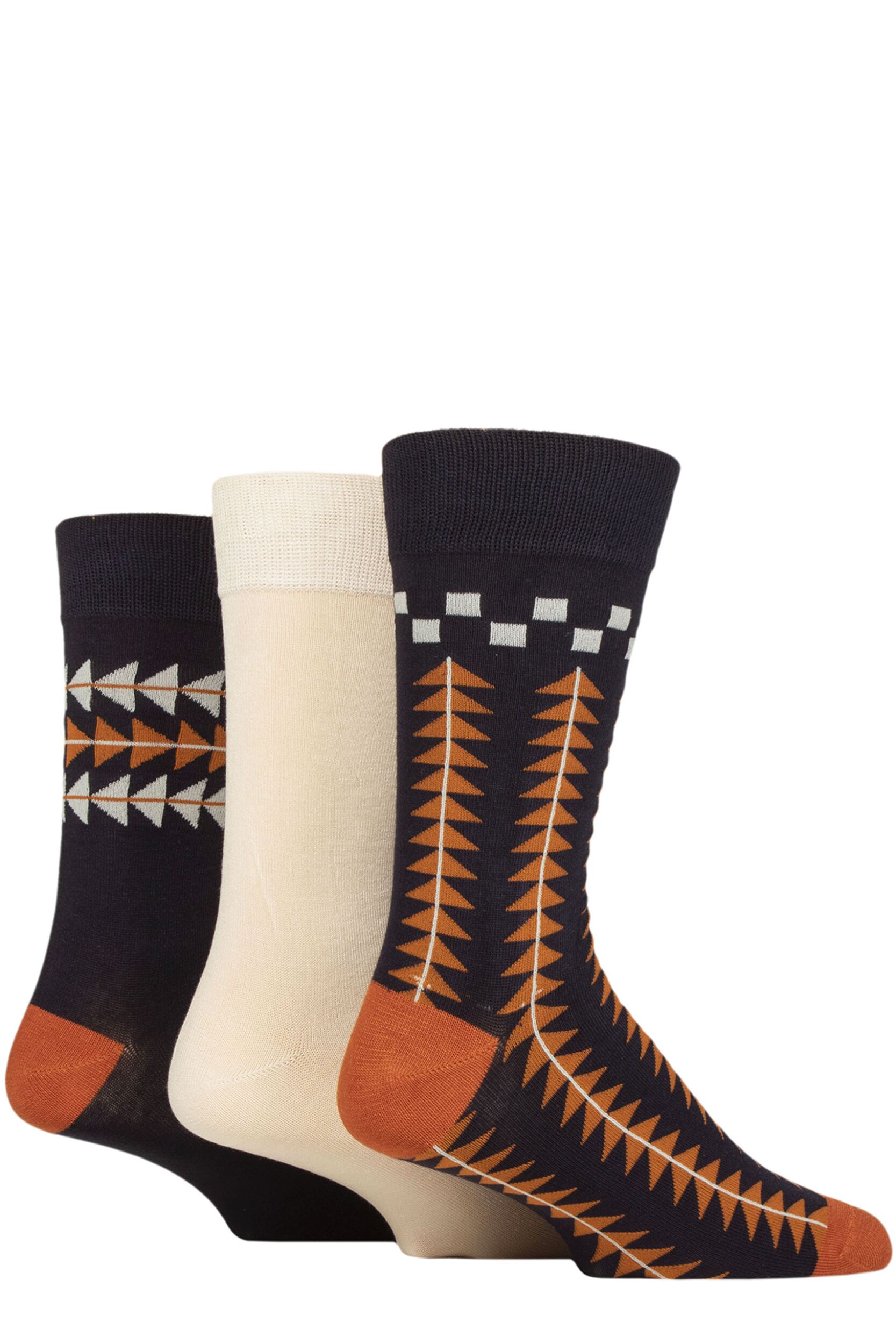 Mens 3 Pair Glenmuir Patterned Bamboo Socks Square and Triangles Navy 7-11