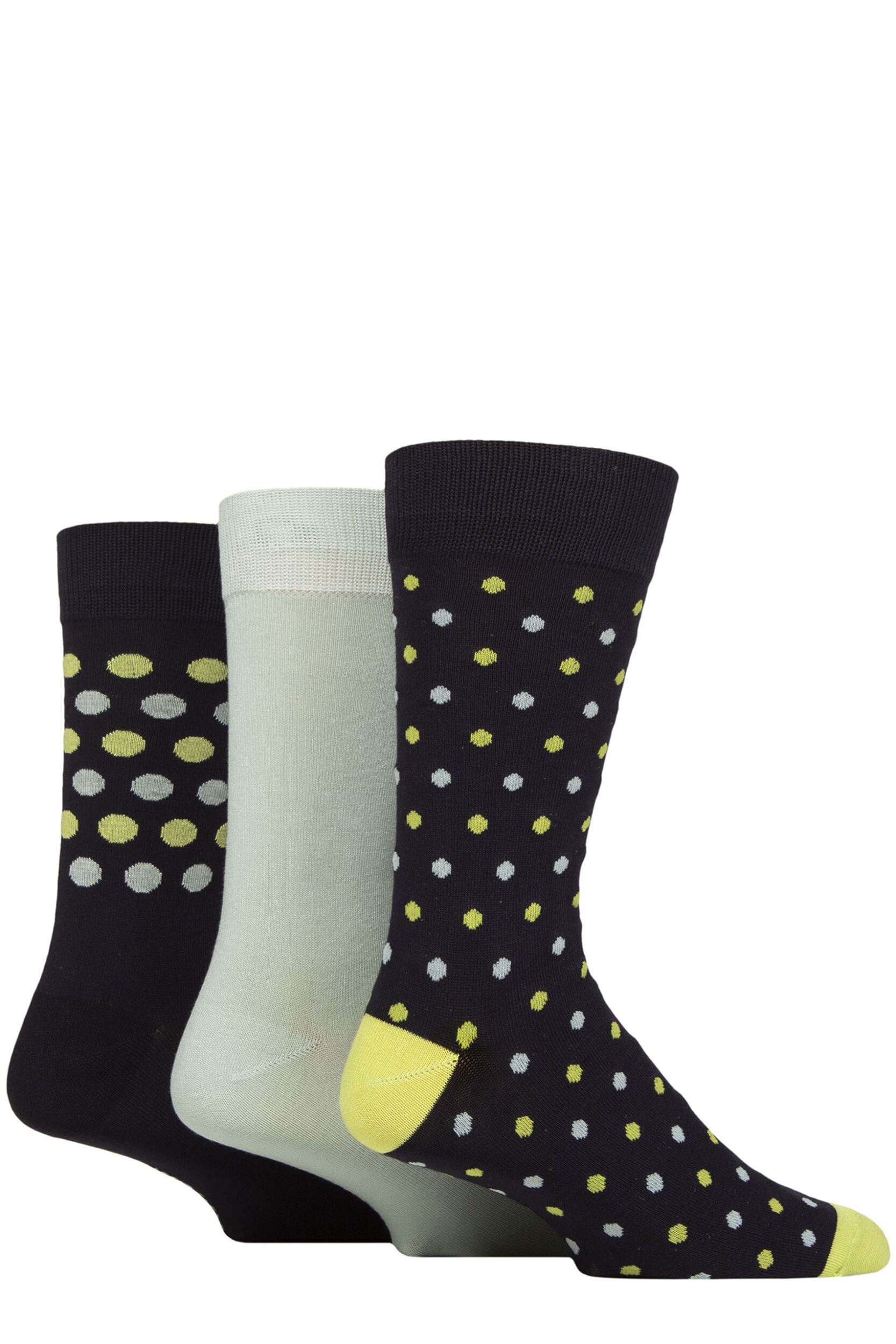Image of Mens 3 Pair Glenmuir Patterned Bamboo Socks Navy / Lime / Mint 7-11