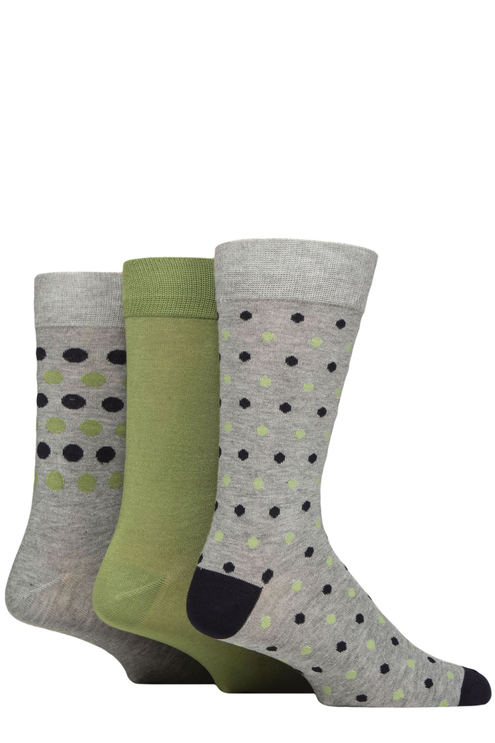 Image of Mens 3 Pair Glenmuir Patterned Bamboo Socks Grey / Navy / Green 7-11