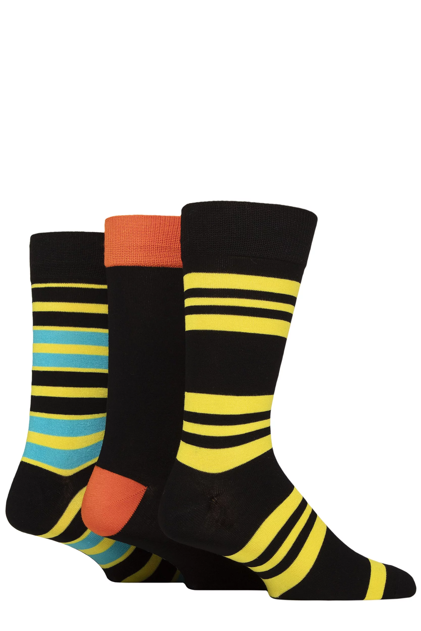 Mens 3 Pair Glenmuir Patterned Bamboo Socks Black / Yellow / Blue 7