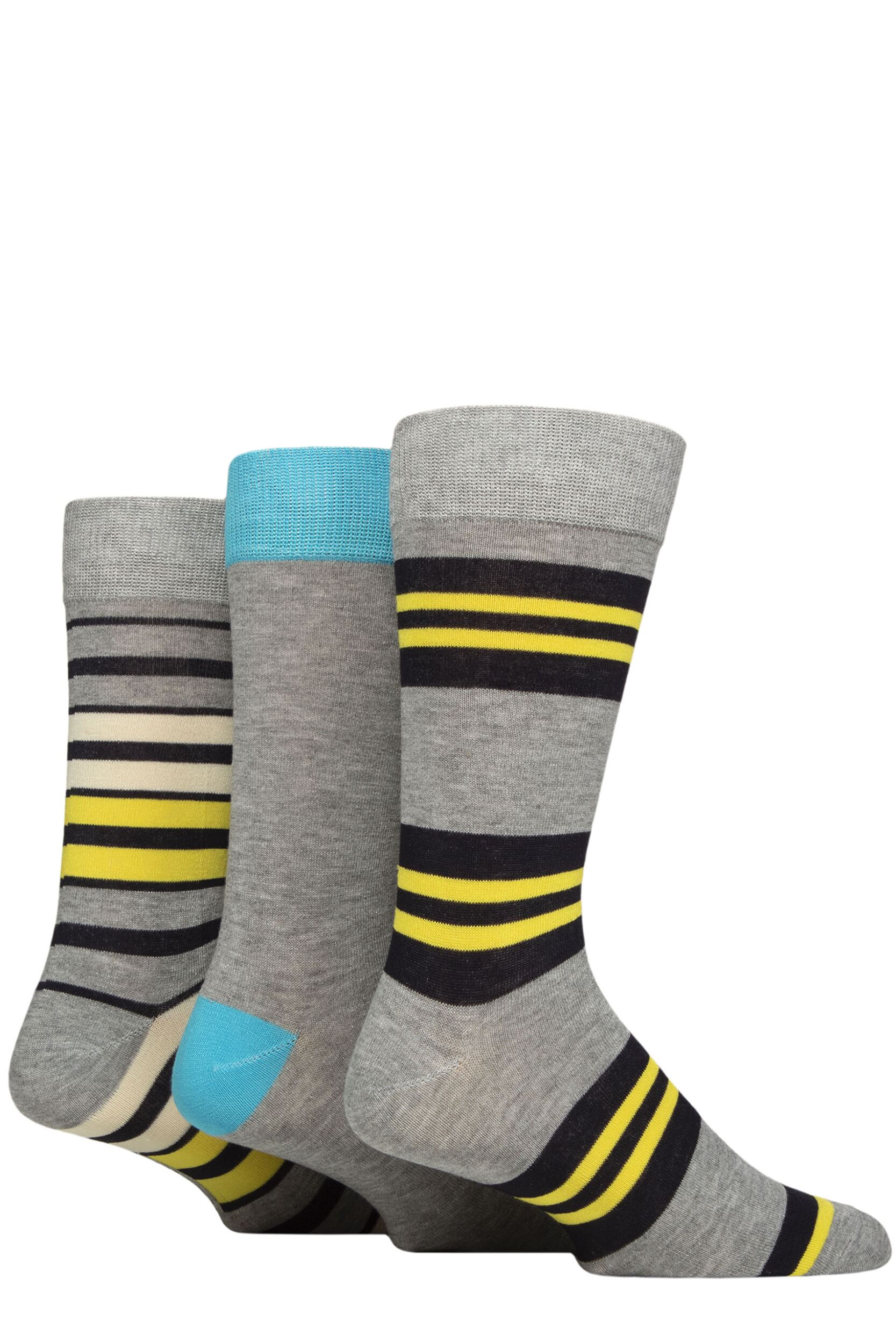 Image of Mens 3 Pair Glenmuir Patterned Bamboo Socks Grey / Yellow / Navy 7-11