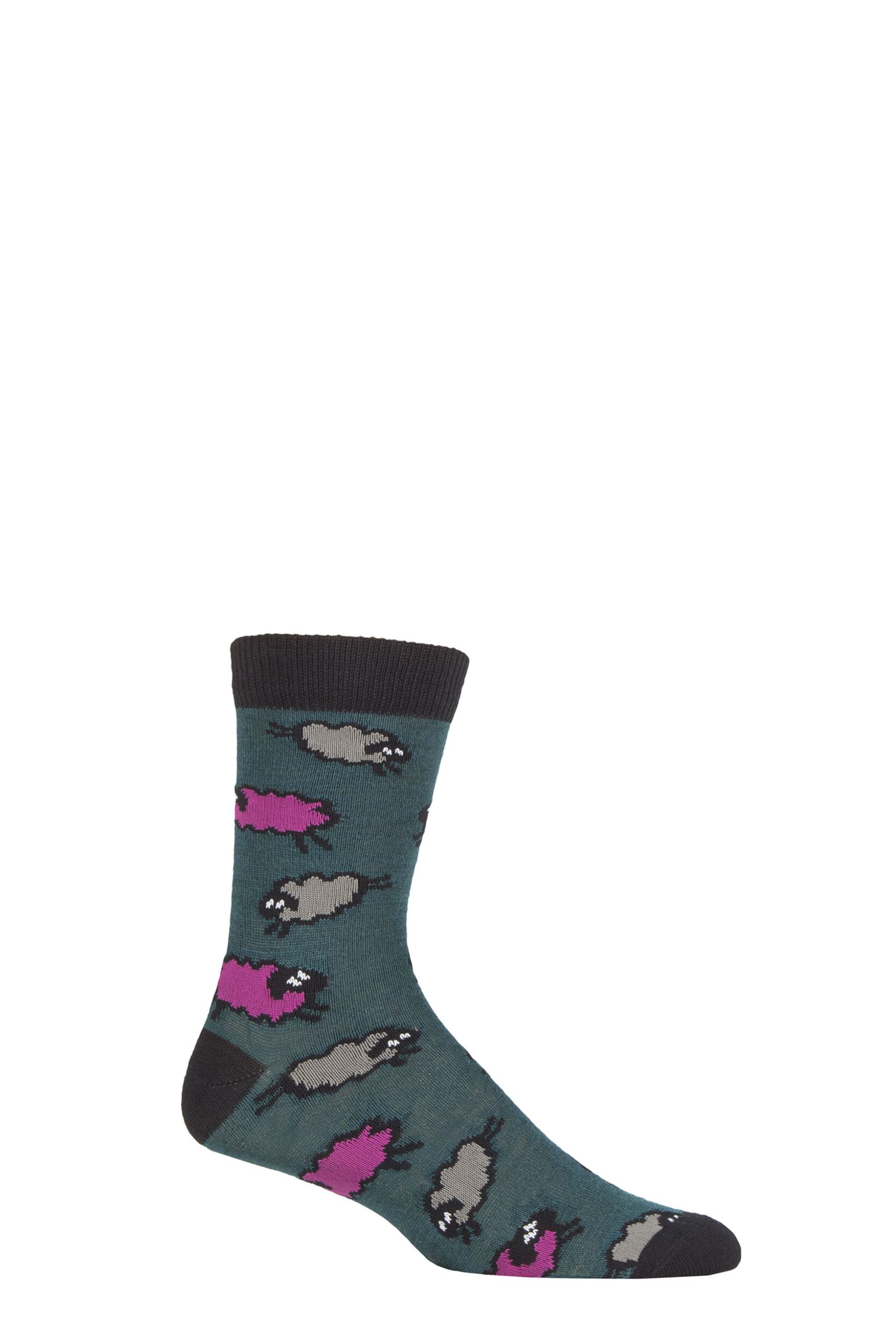 UphillSport 1 Pair Merino Wool Sheep Patterened Socks Green / Lilac 3-5 Unisex