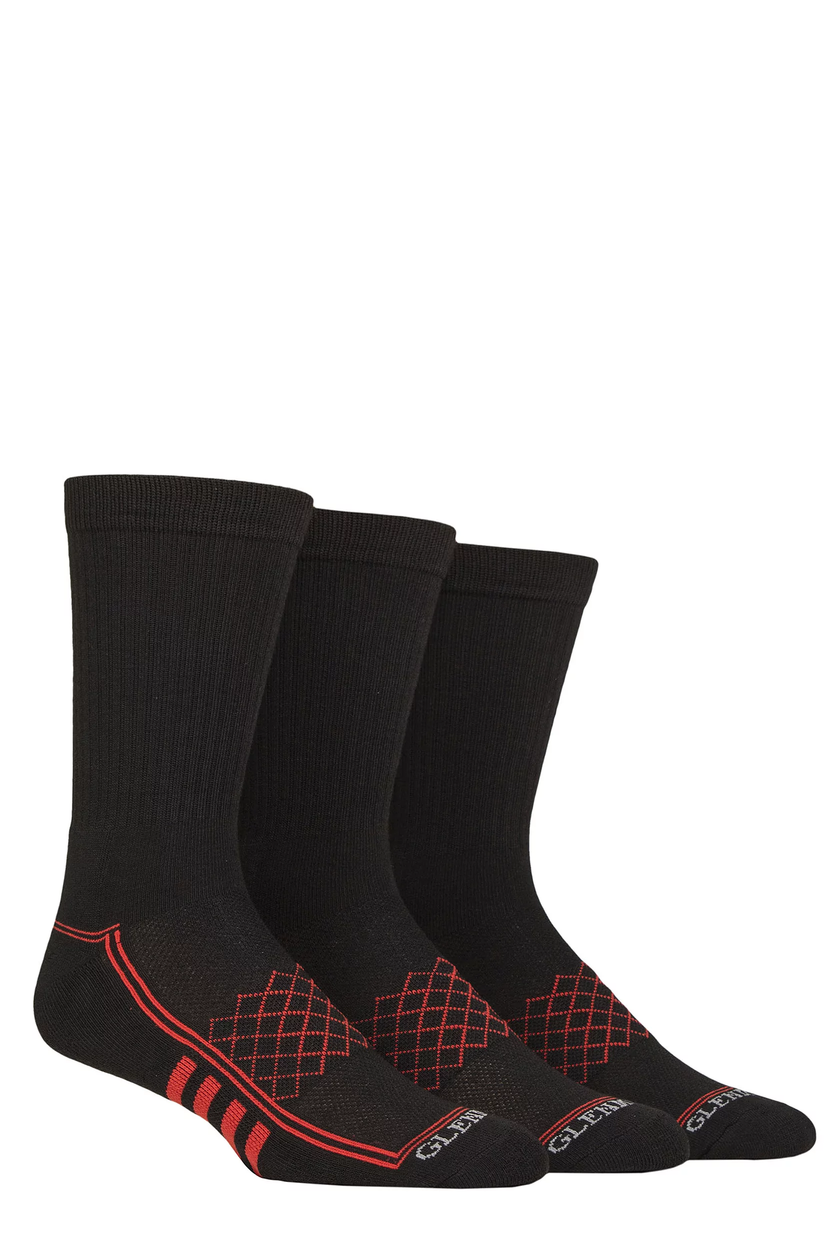 Mens 3 Pair Glenmuir Cushioned Sports Crew Socks Black 7