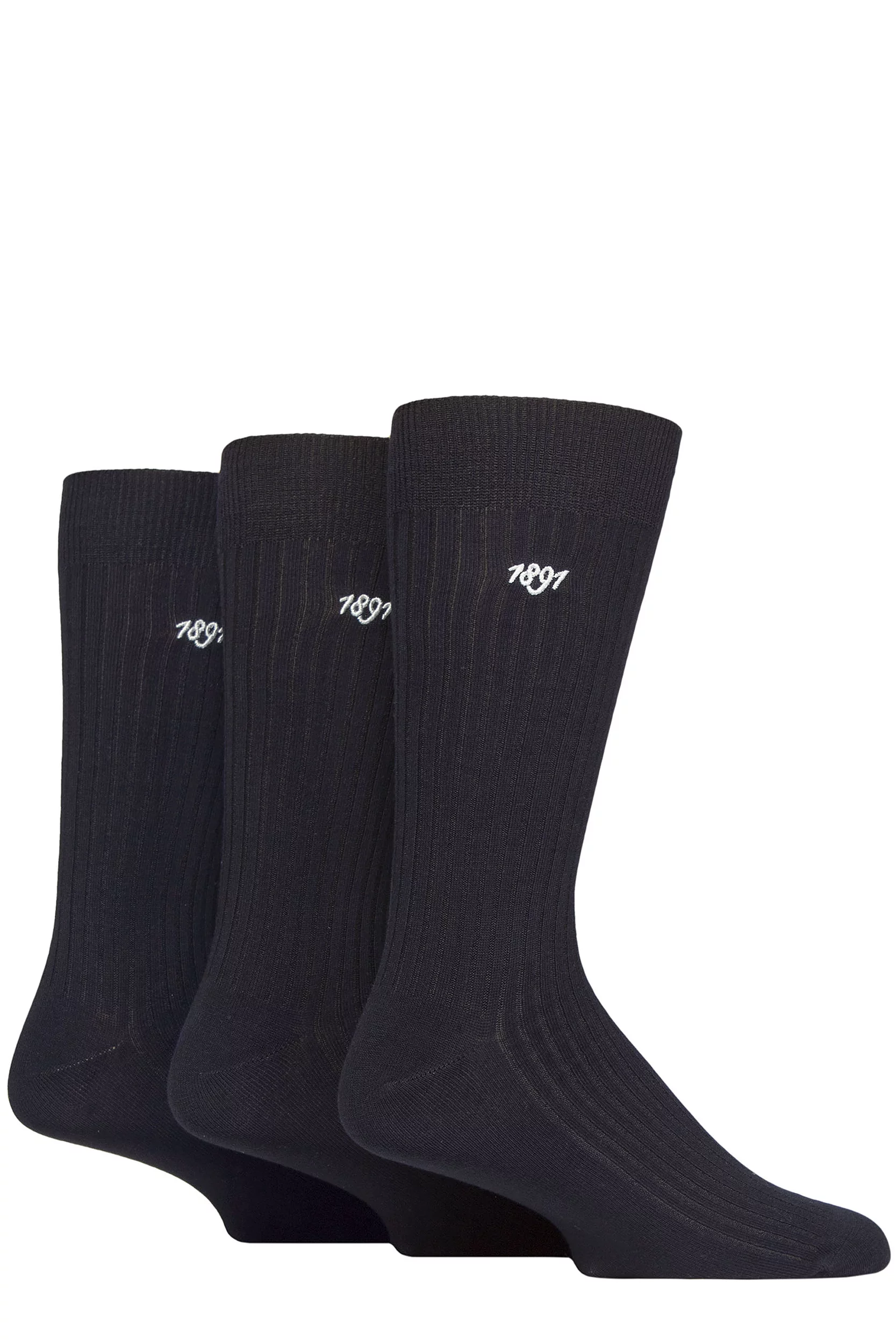 Mens 3 Pair Glenmuir Laird Bamboo Ribbed Plain Socks Navy 7