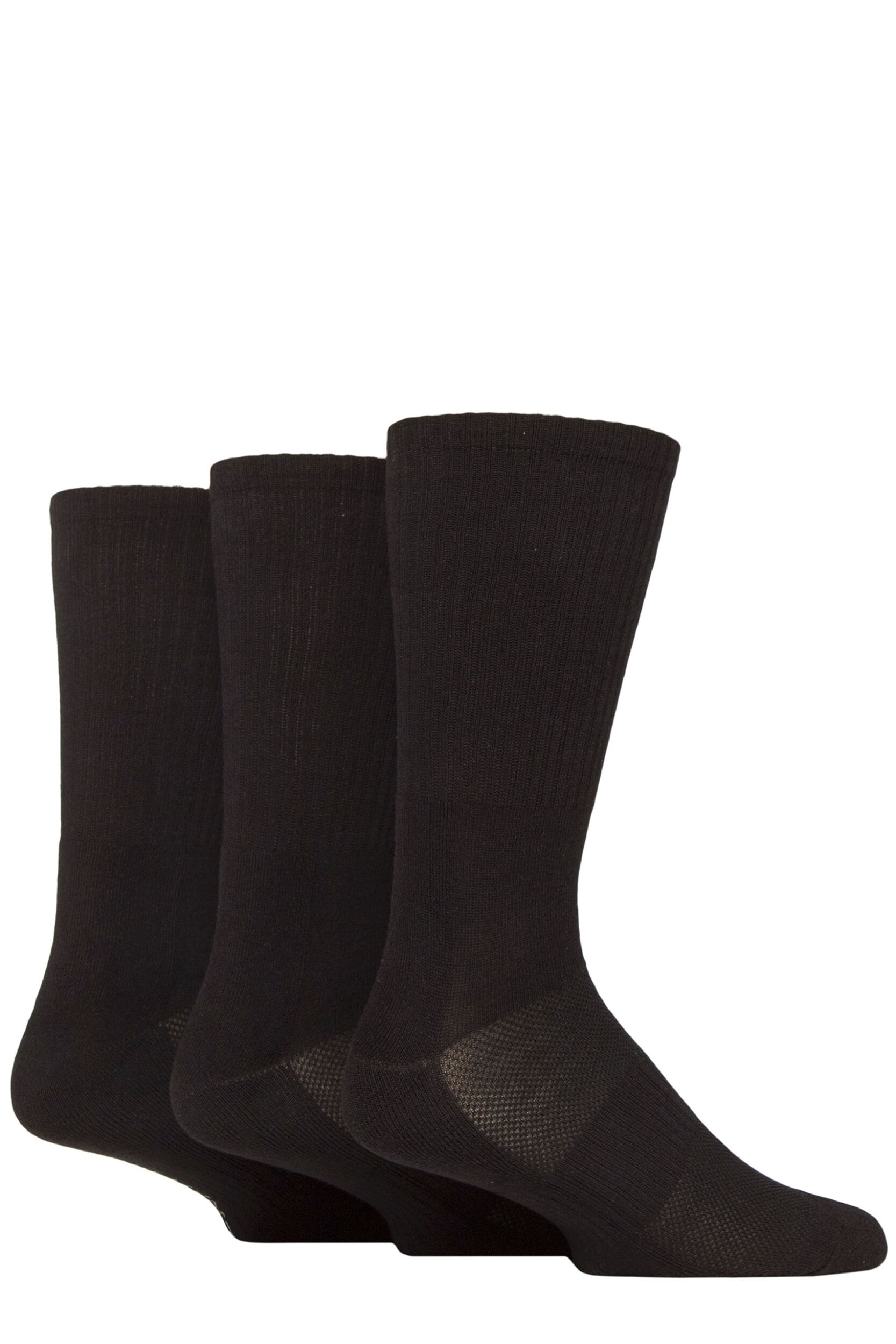 Mens 3 Pair Glenmuir Half Cushioned Bamboo Sports Socks Black 7-11 Mens