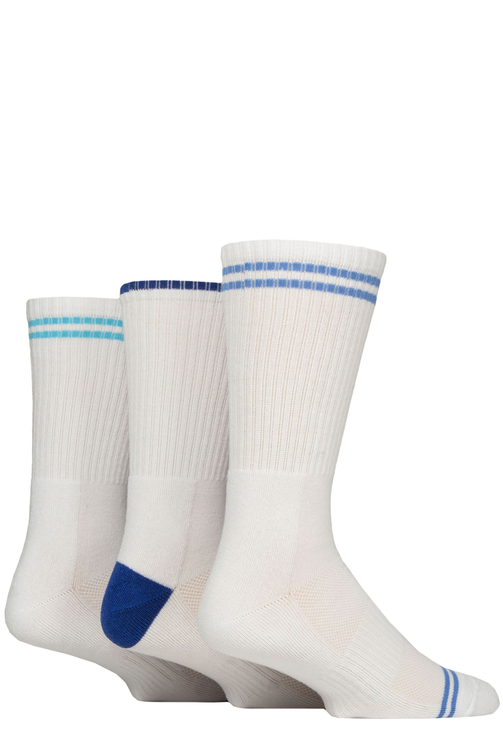 Mens 3 Pair Glenmuir Half Cushioned Bamboo Sports Socks White / Blue Stripes 7-11 Mens