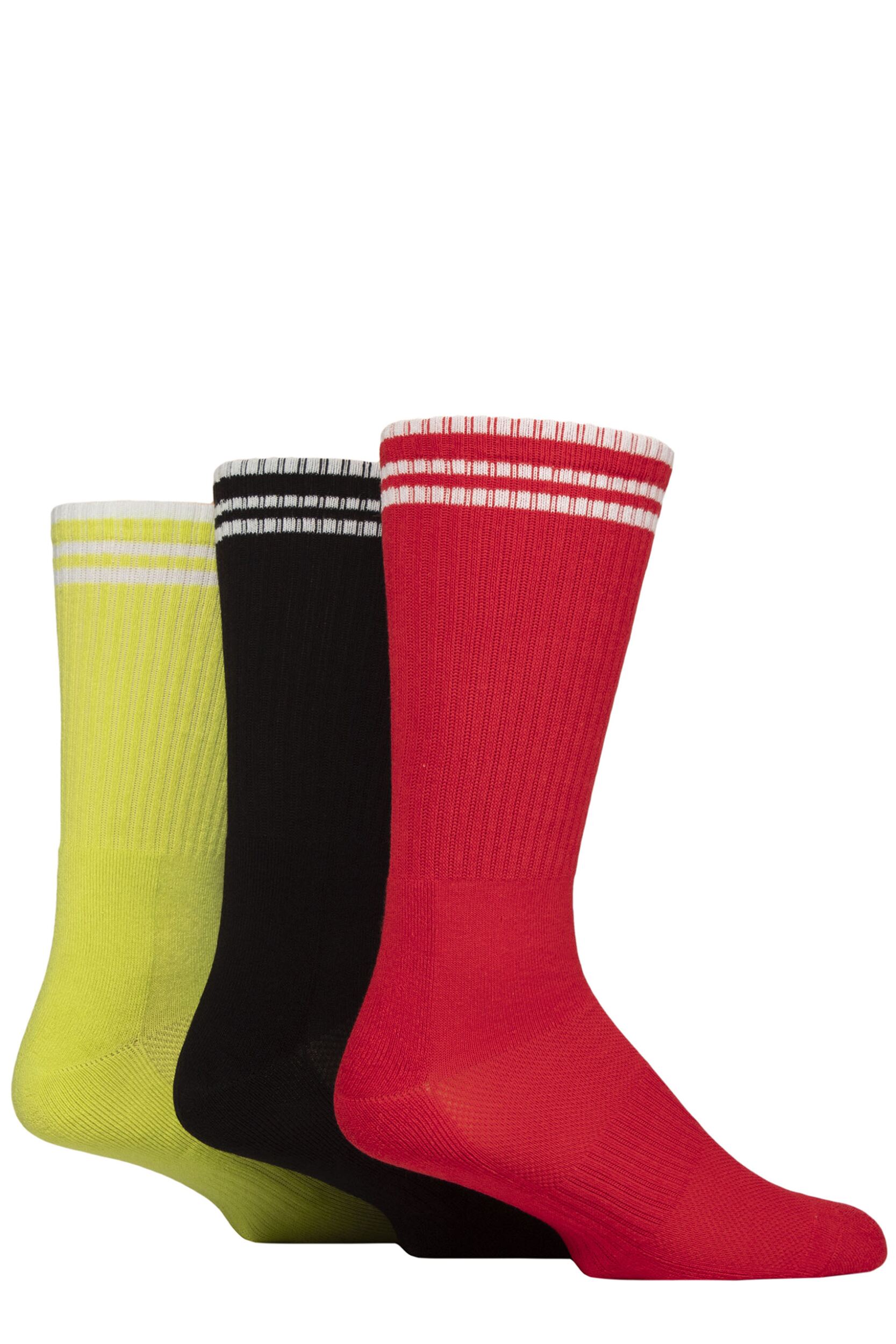 Mens 3 Pair Glenmuir Half Cushioned Bamboo Sports Socks Red / Black / Lime 7-11 Mens