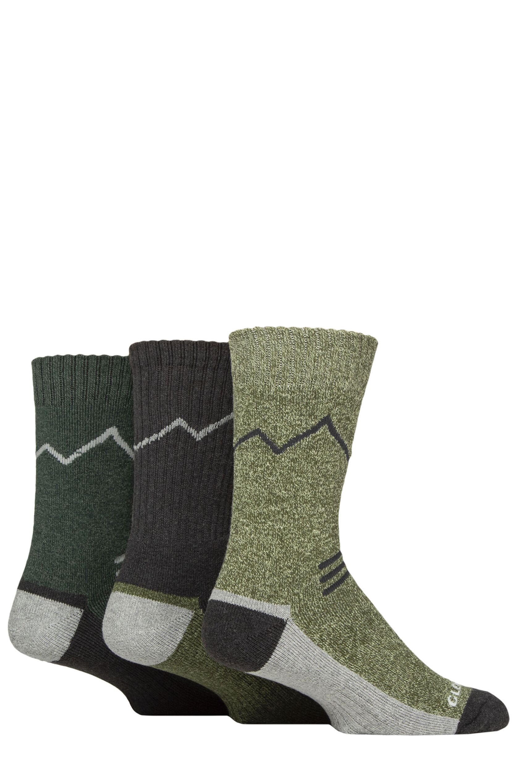 Mens 3 Pair Glenmuir Fully Cushioned Boot Socks Green / Charcoal 7-11 Mens