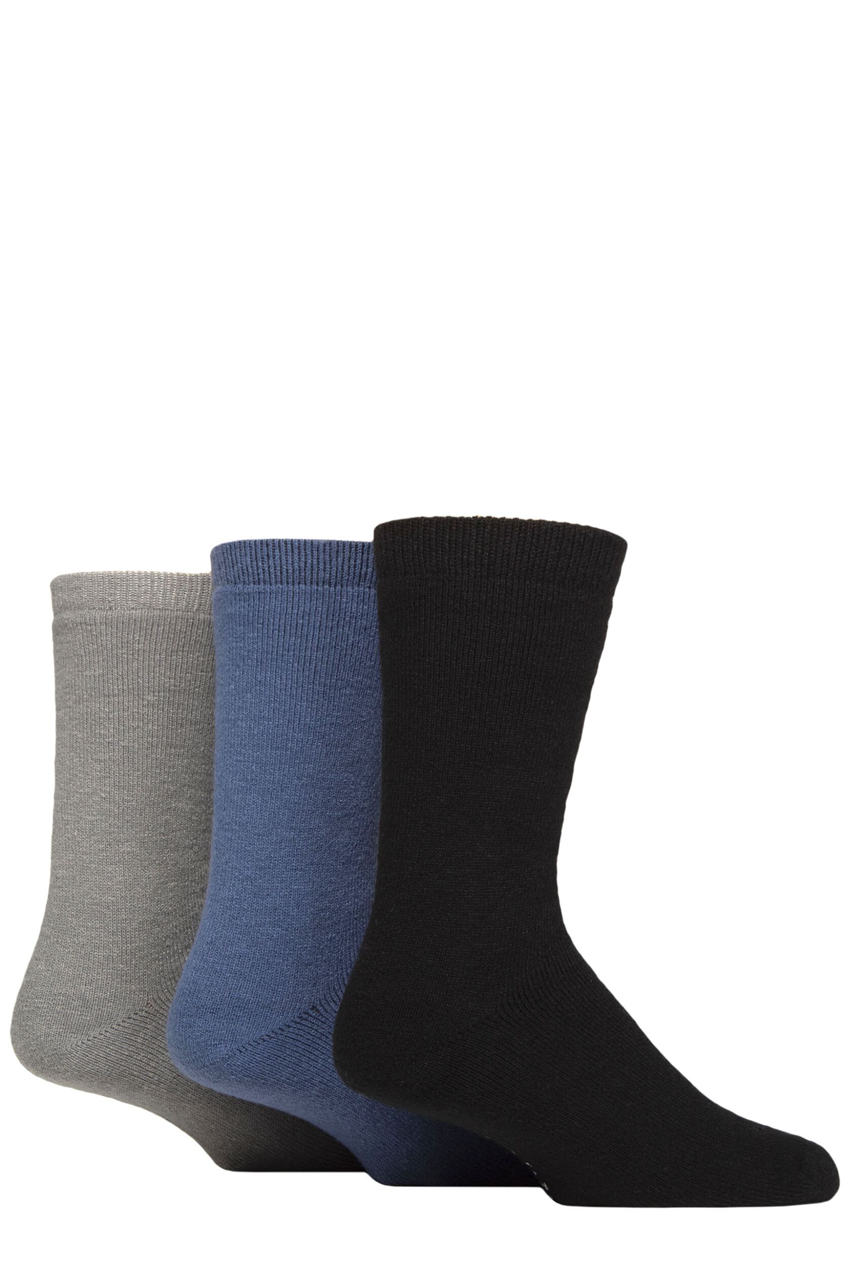 Mens 3 Pair Glenmuir Brushed Thermal Boot Socks Black / Navy / Grey 7-11