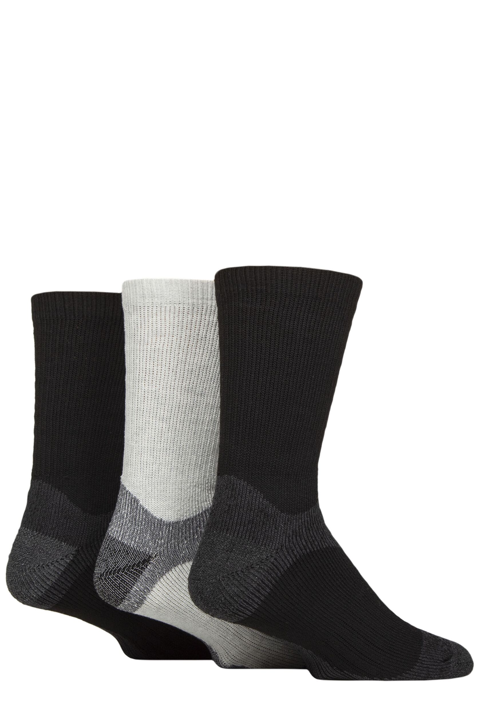 Mens 3 Pair Glenmuir Plain Fully Cushioned Boot Socks Black / Grey 7-11