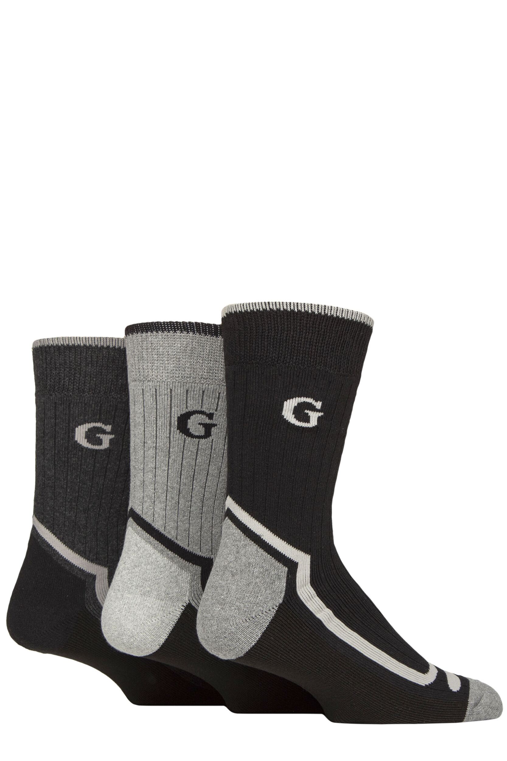 Mens 3 Pair Glenmuir Durable Cotton Boot Socks Charcoal / Light Grey 7-11 Mens