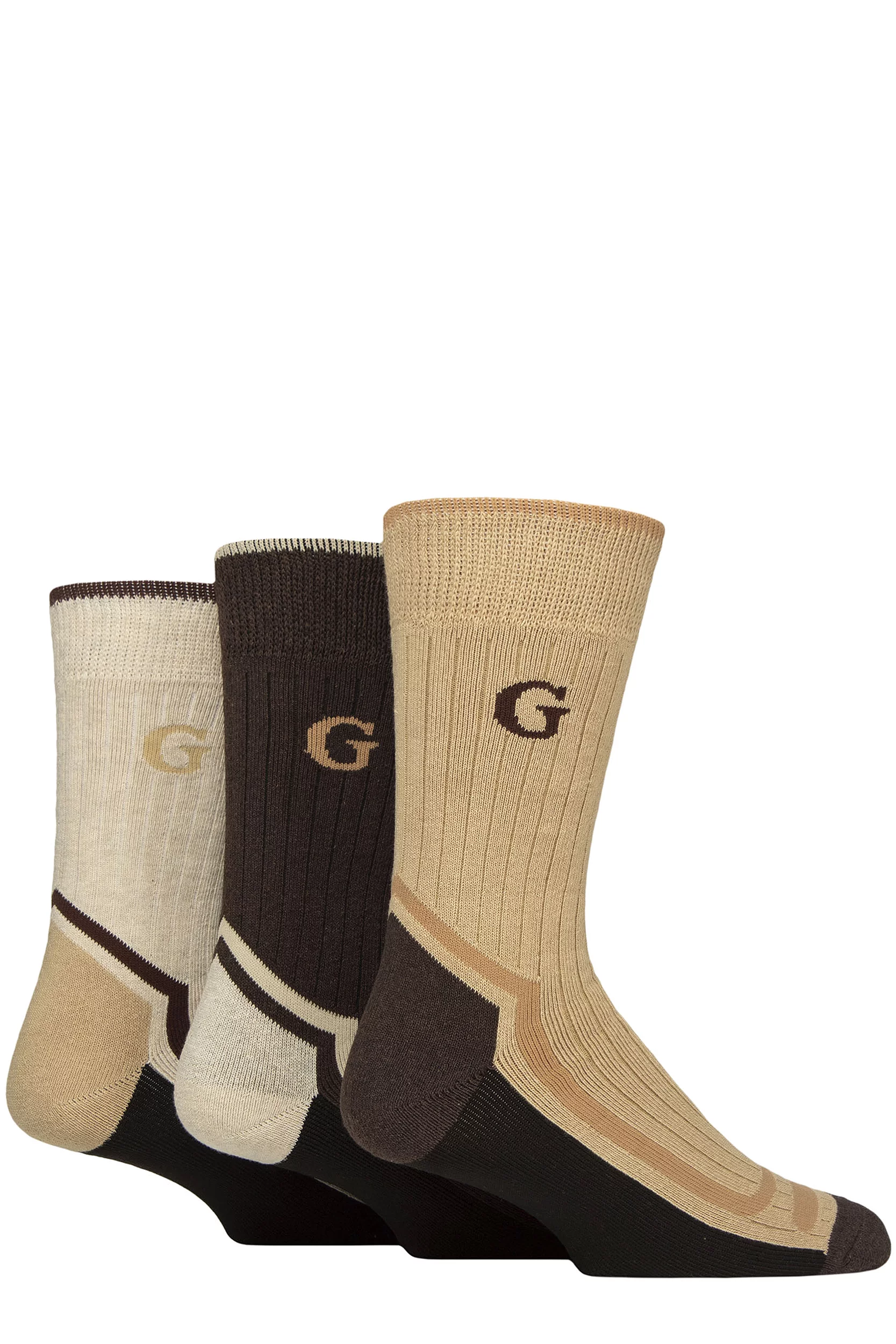 Mens 3 Pair Glenmuir Durable Cotton Boot Socks Brown / Beige 7-11 Mens
