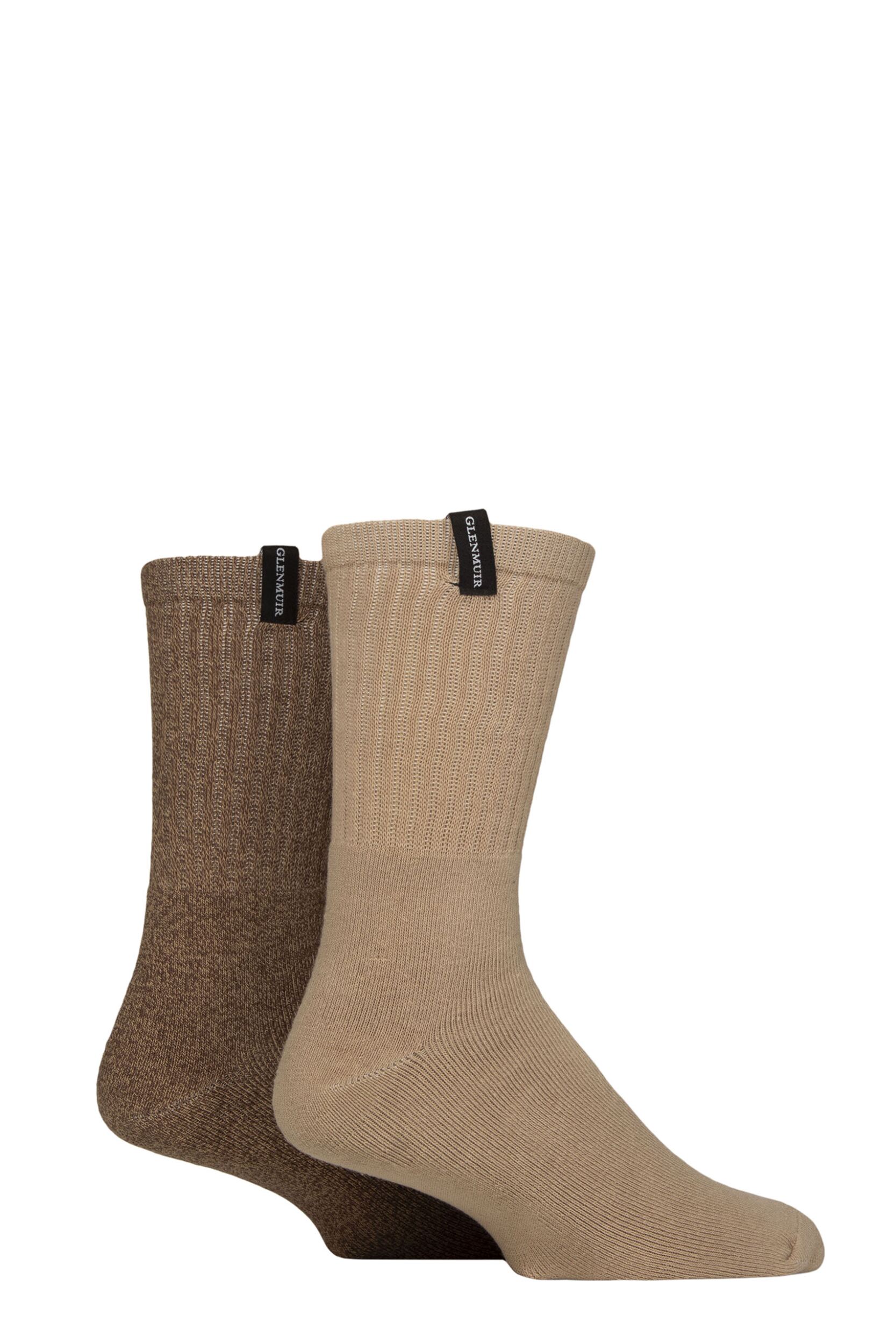 Mens 2 Pair Glenmuir Classic Boot Socks Beige / Brown 7-11 Mens