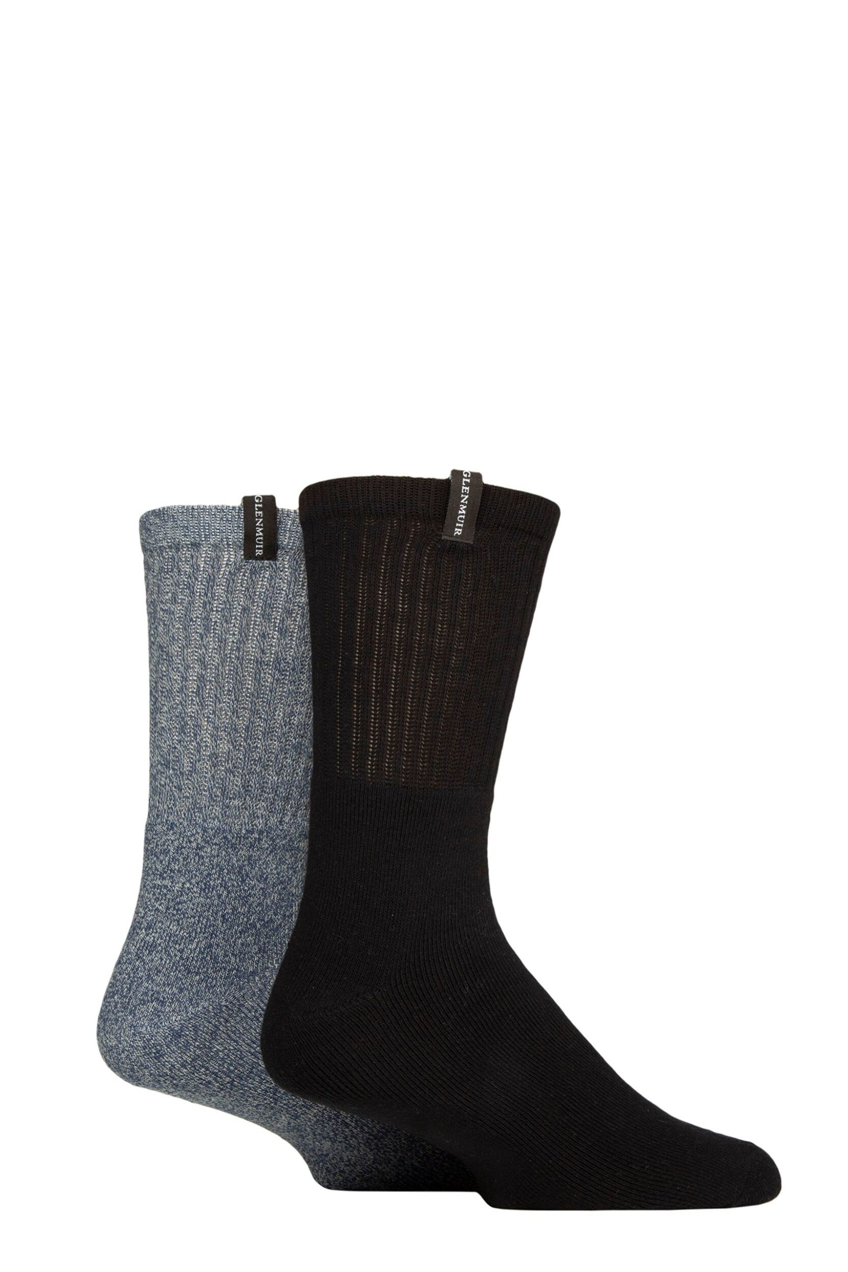 Image of Mens 2 Pair Glenmuir Classic Boot Socks Black / Blue 7-11