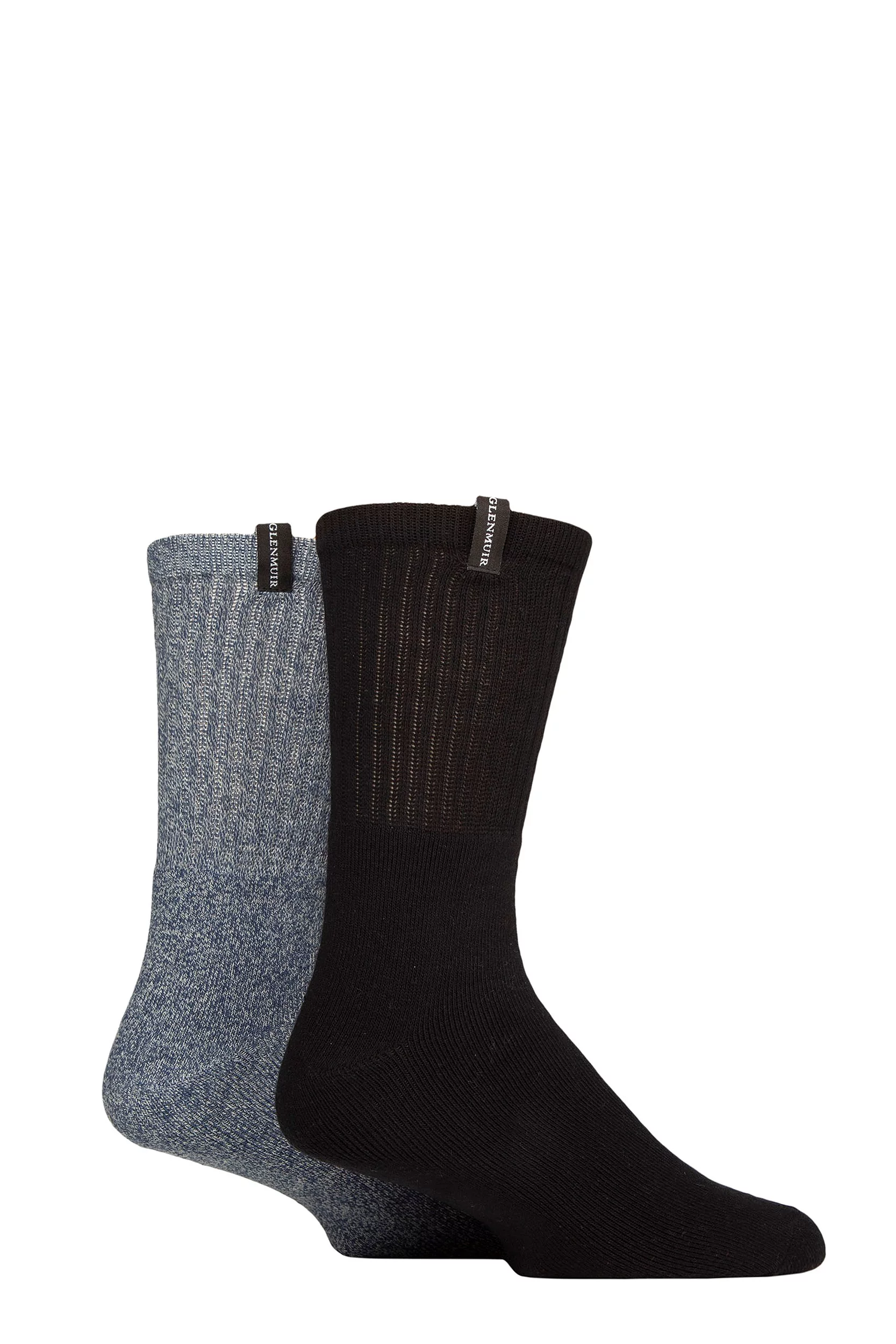 Mens 2 Pair Glenmuir Classic Boot Socks Black / Blue 7