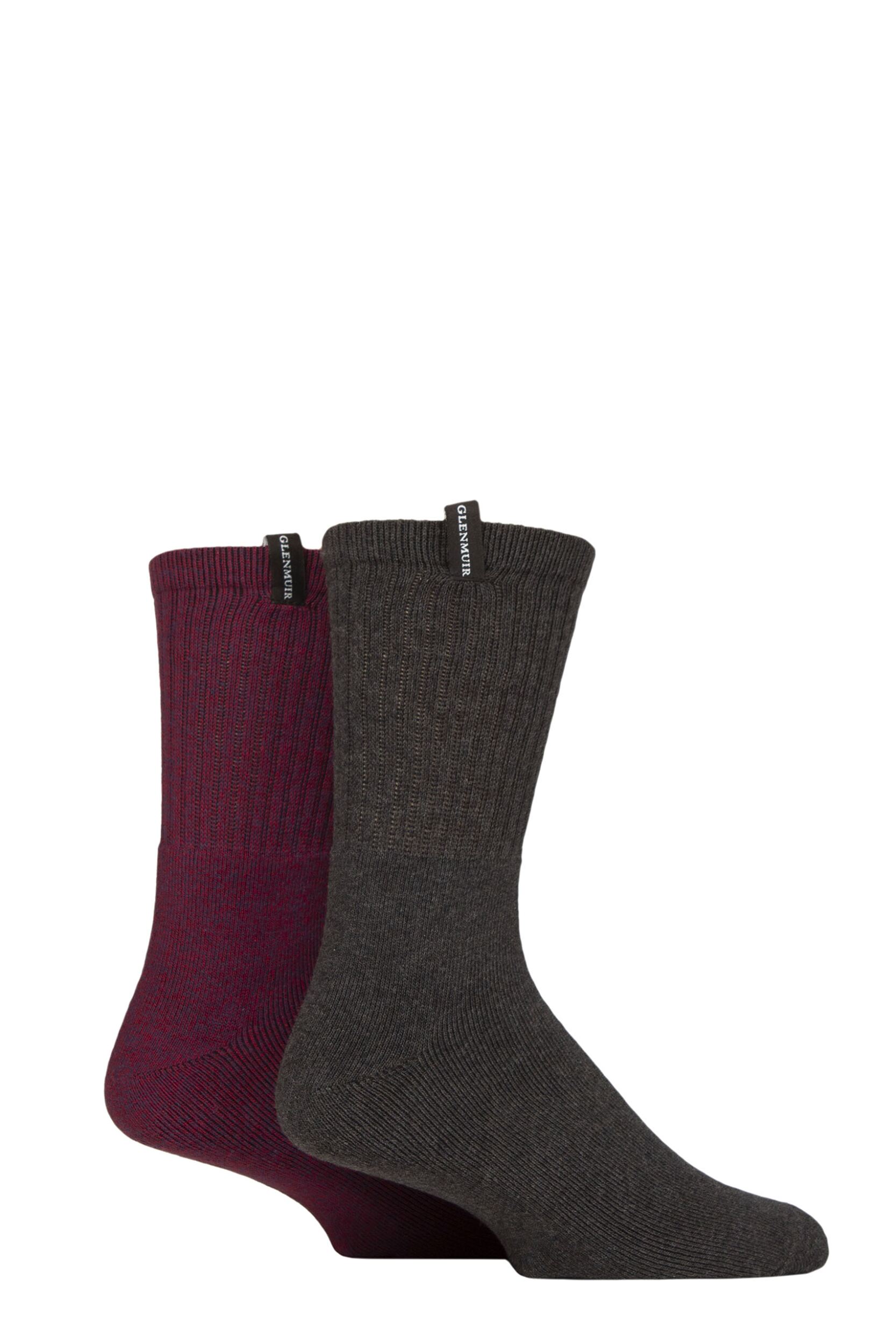 Mens 2 Pair Glenmuir Classic Boot Socks Charcoal / Burgundy 7-11 Mens