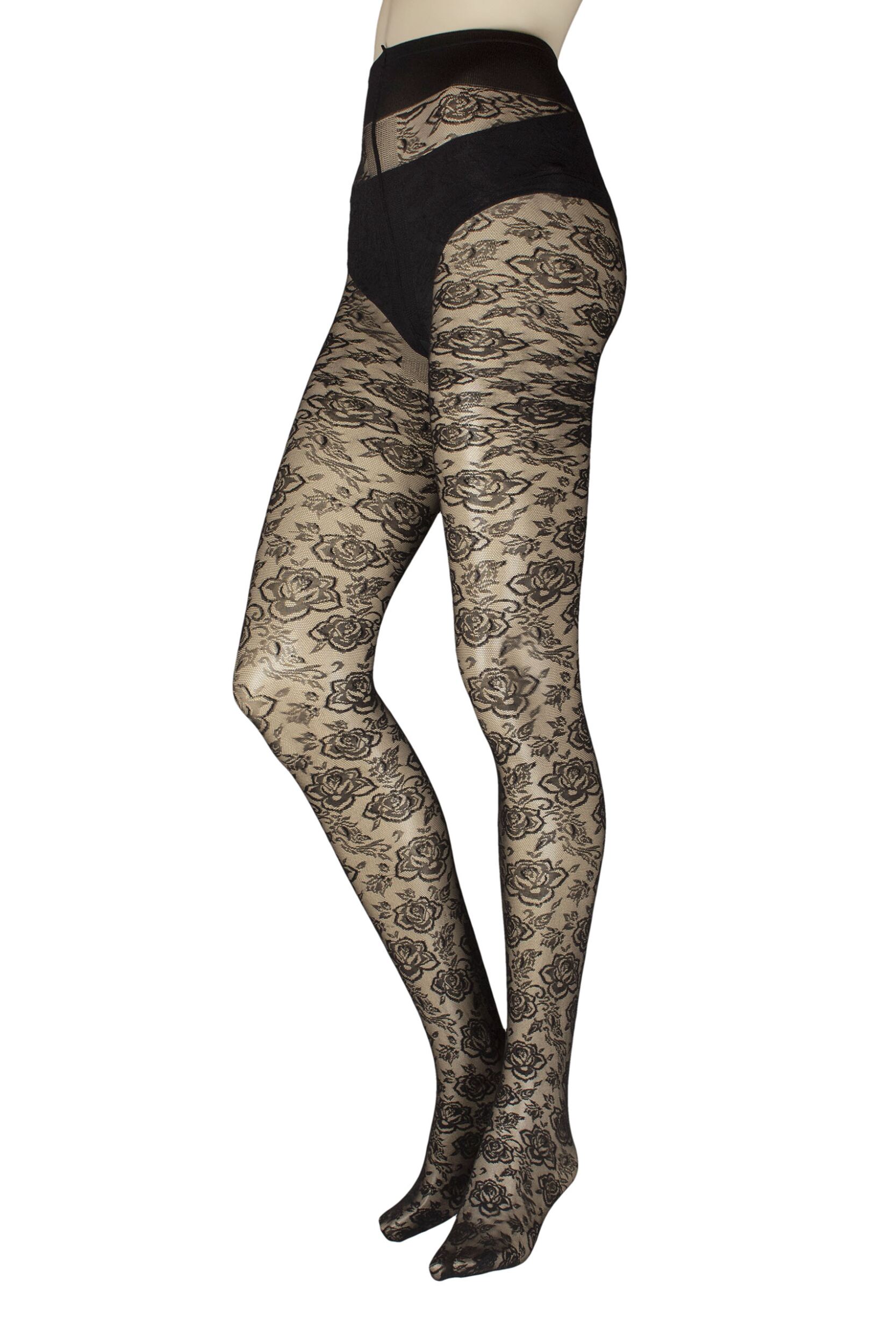Women's 1 Pair Trasparenze Enif Flora Lace Tights Black M