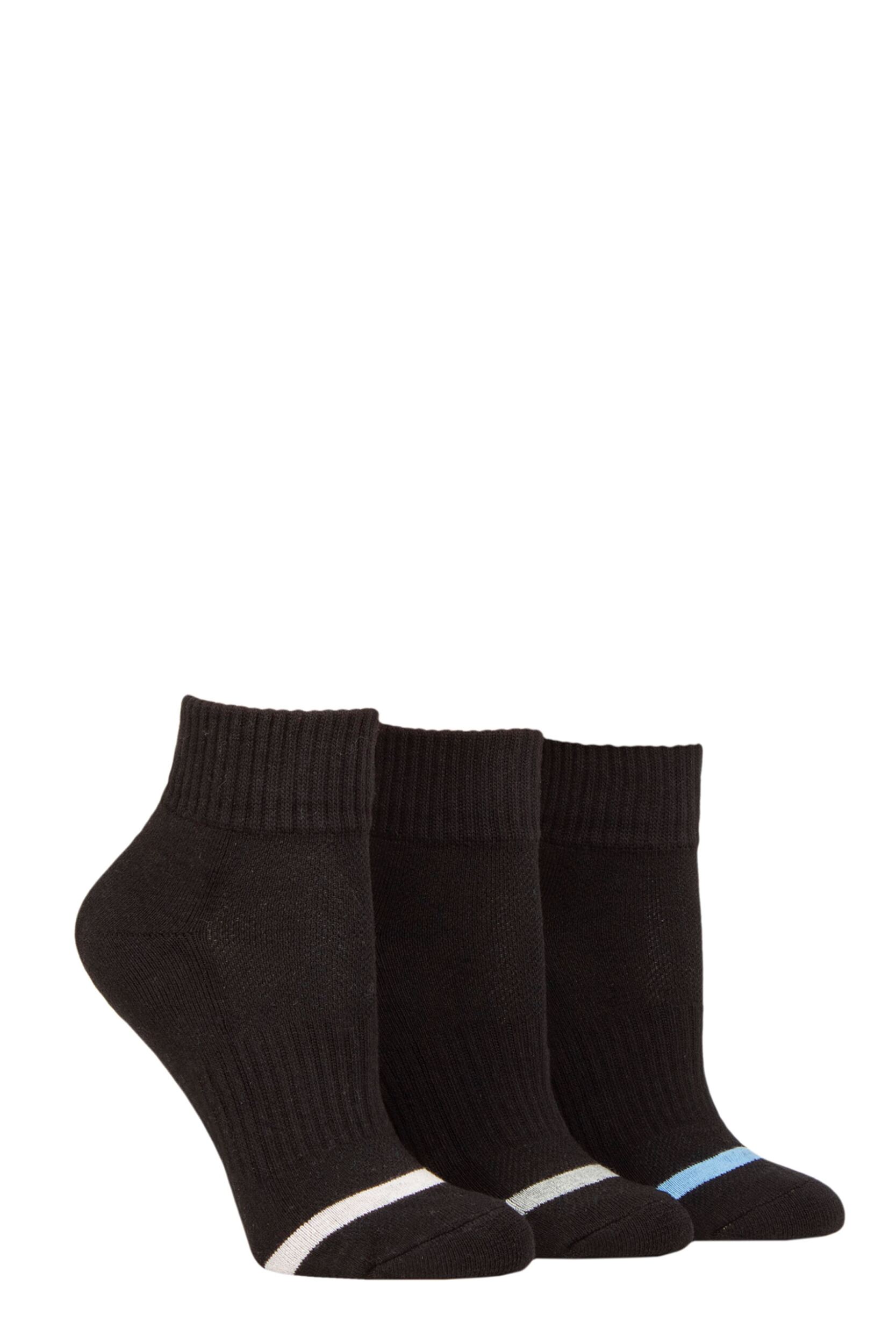 Women's 3 Pair Pringle Quarter Length Cotton Sports Socks Black UK 4-8