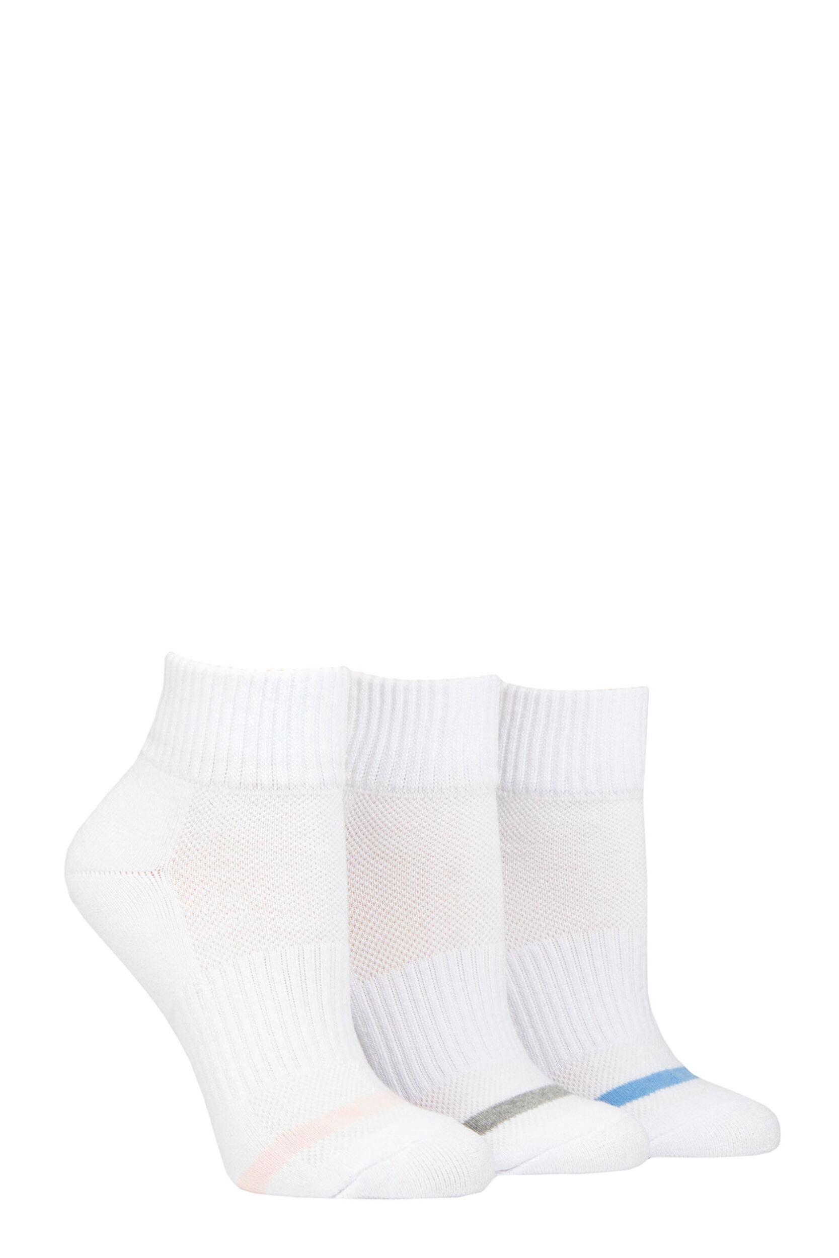 Women's 3 Pair Pringle Quarter Length Cotton Sports Socks White UK 4-8