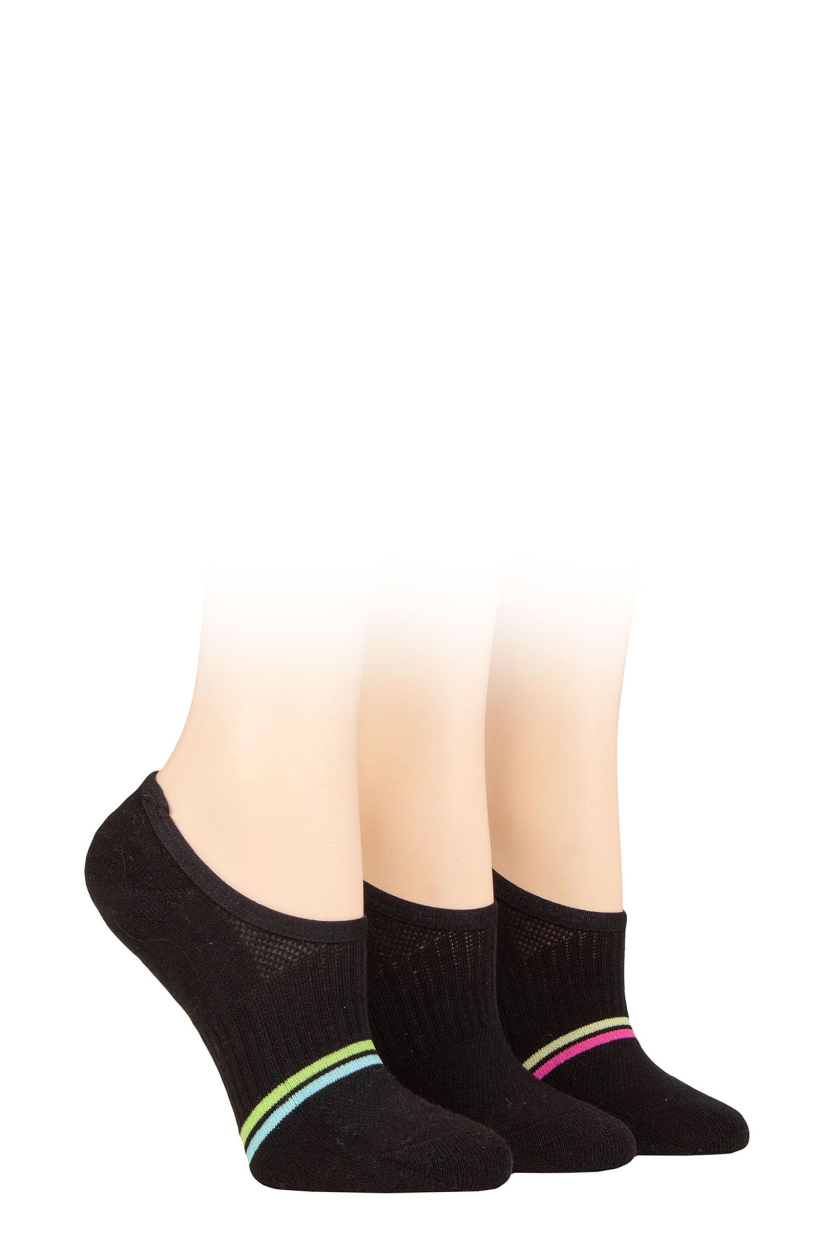 Women's 3 Pair Pringle Cotton Sports Shoe Liner Socks Black UK 4-8