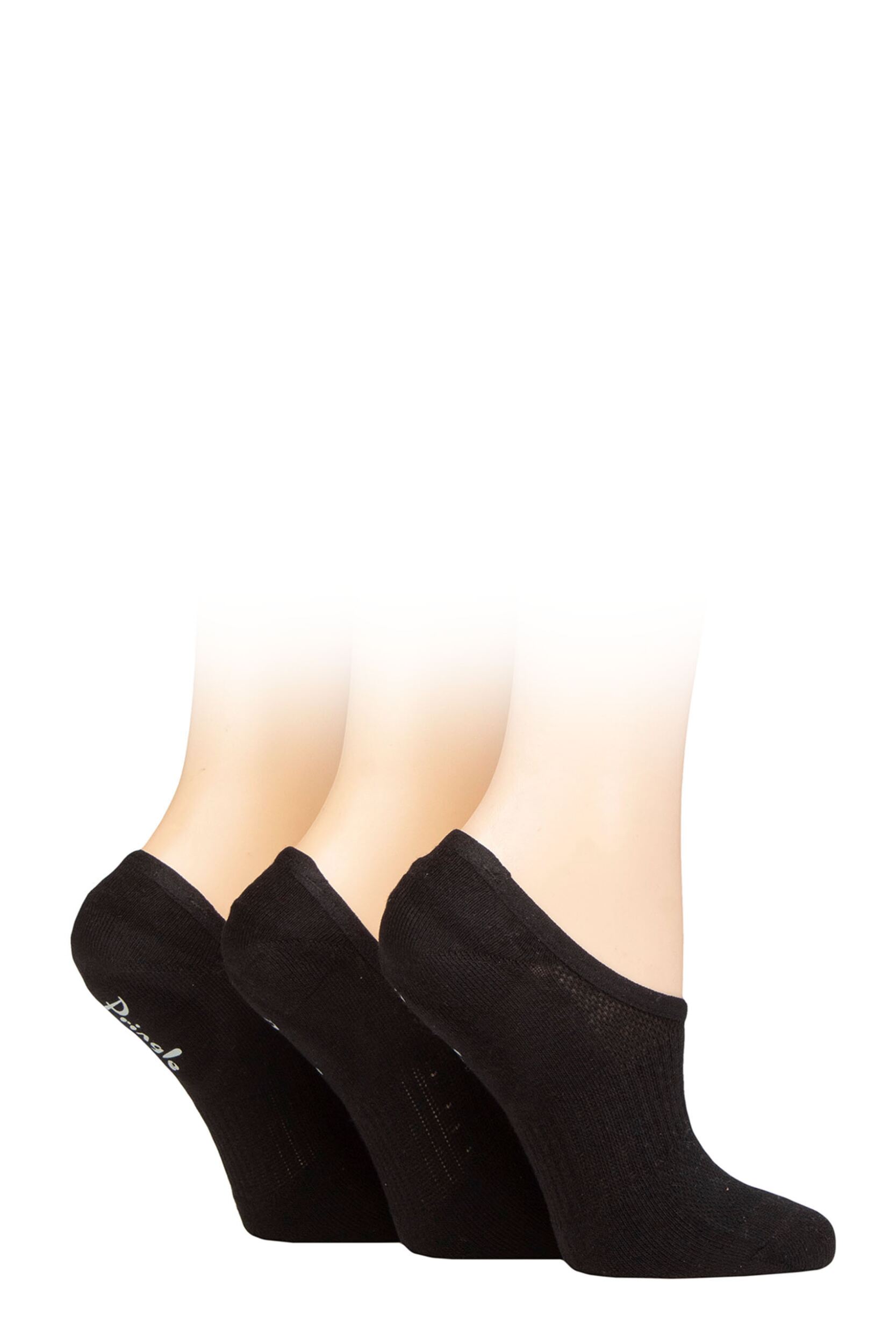 Women's 3 Pair Pringle Cotton Sports Shoe Liner Socks Black Plain 4-8