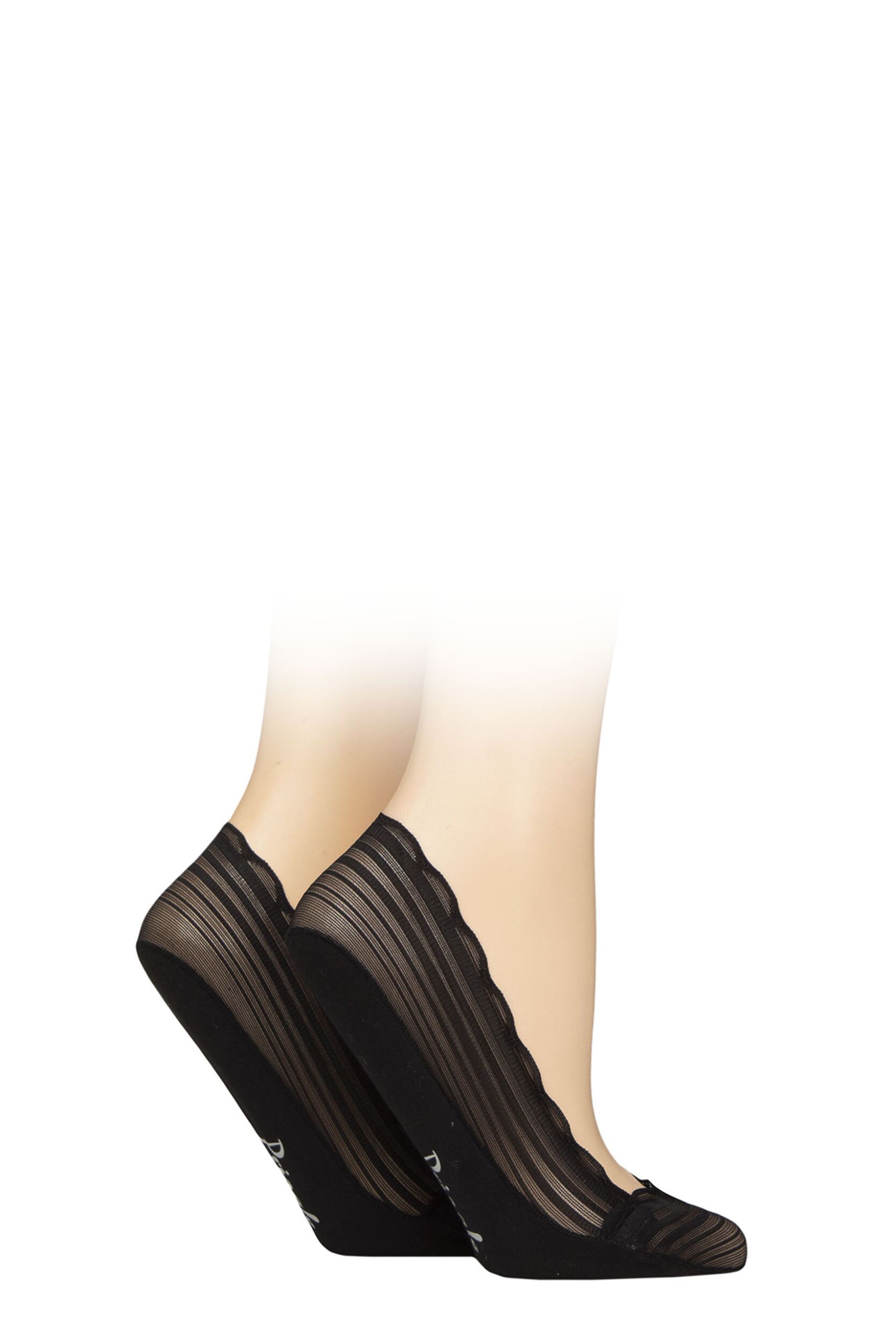 Women's 2 Pair Pringle Scalloped Edge Shoe Liner Socks with Silicone Grip Black 4-8 Women's