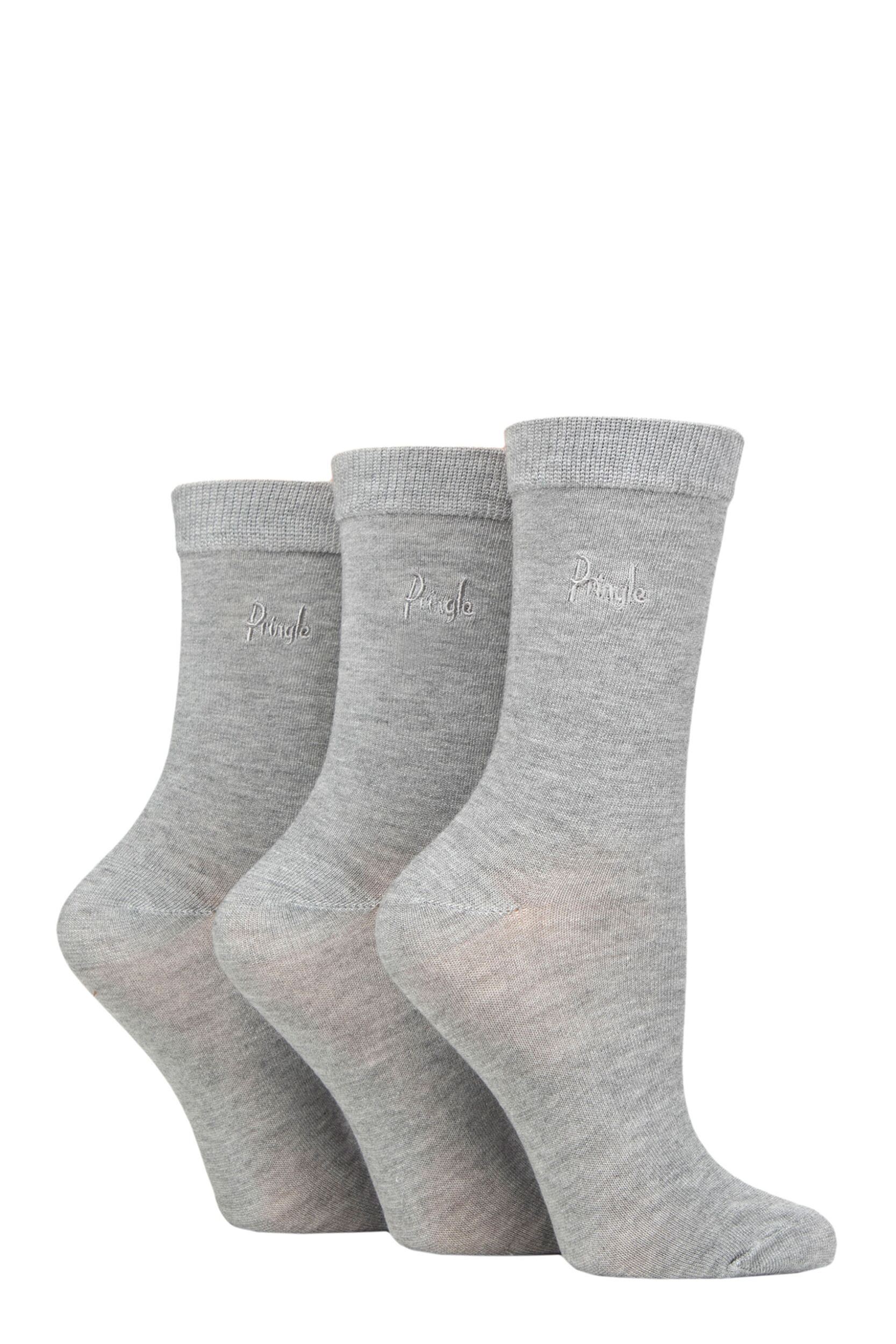 Women's 3 Pair Pringle Plain Modal Socks Light Grey 4-8