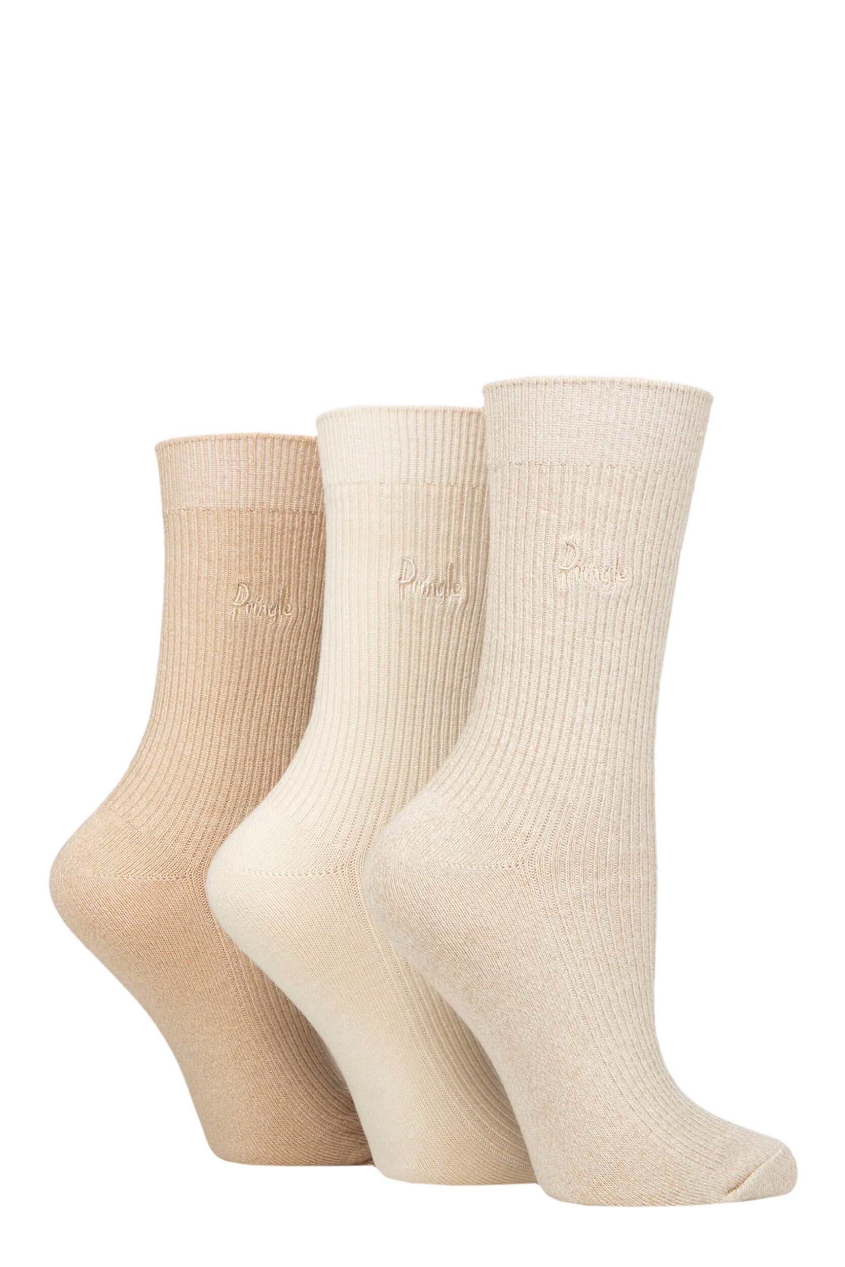 Women's 3 Pair Pringle Bamboo Leisure Socks Oatmeal 4-8 Ladies