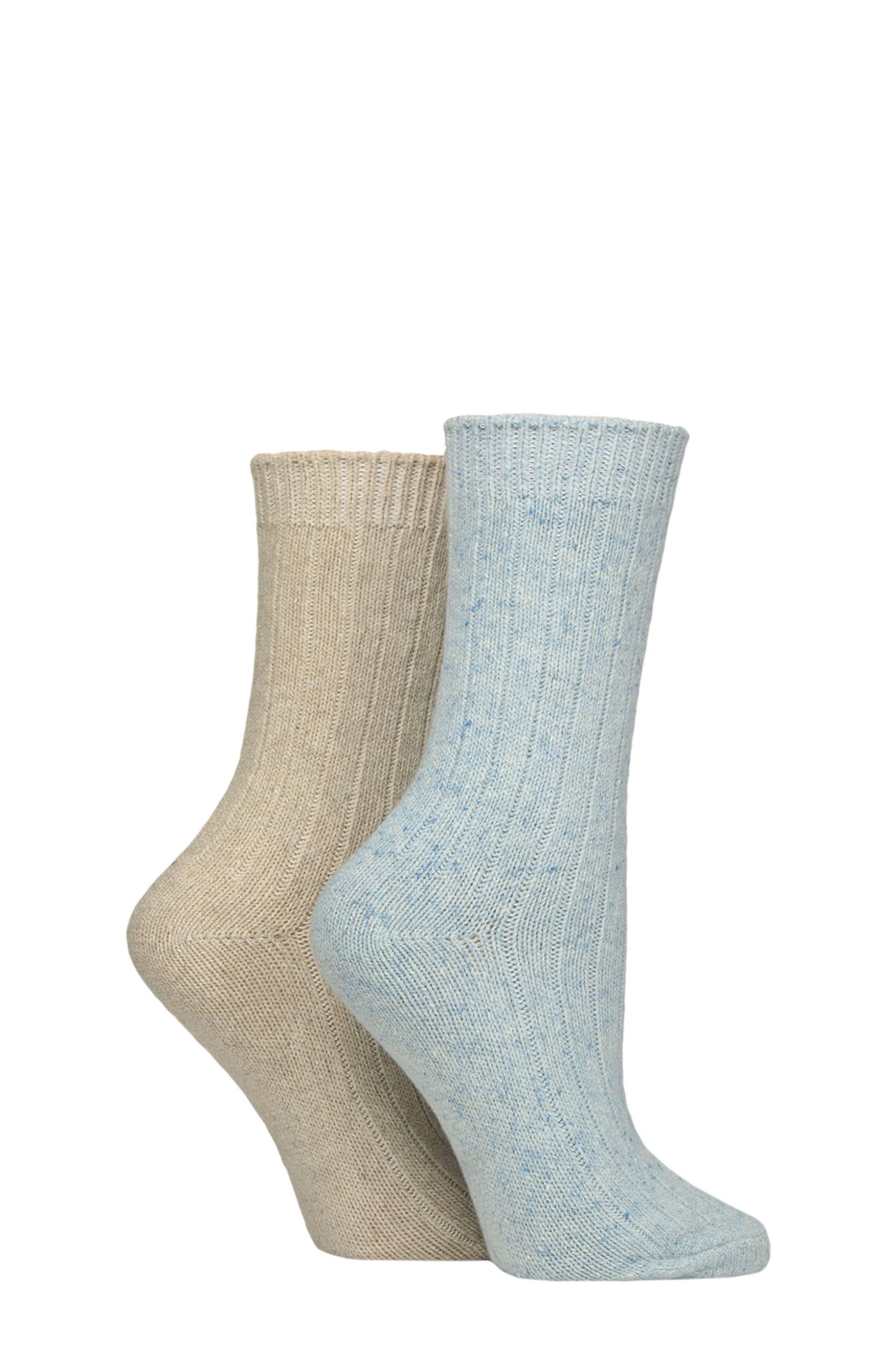 Women's 2 Pair Pringle Silk and Merino Wool Blend Luxury Socks Blue / Beige 4-8 Women's