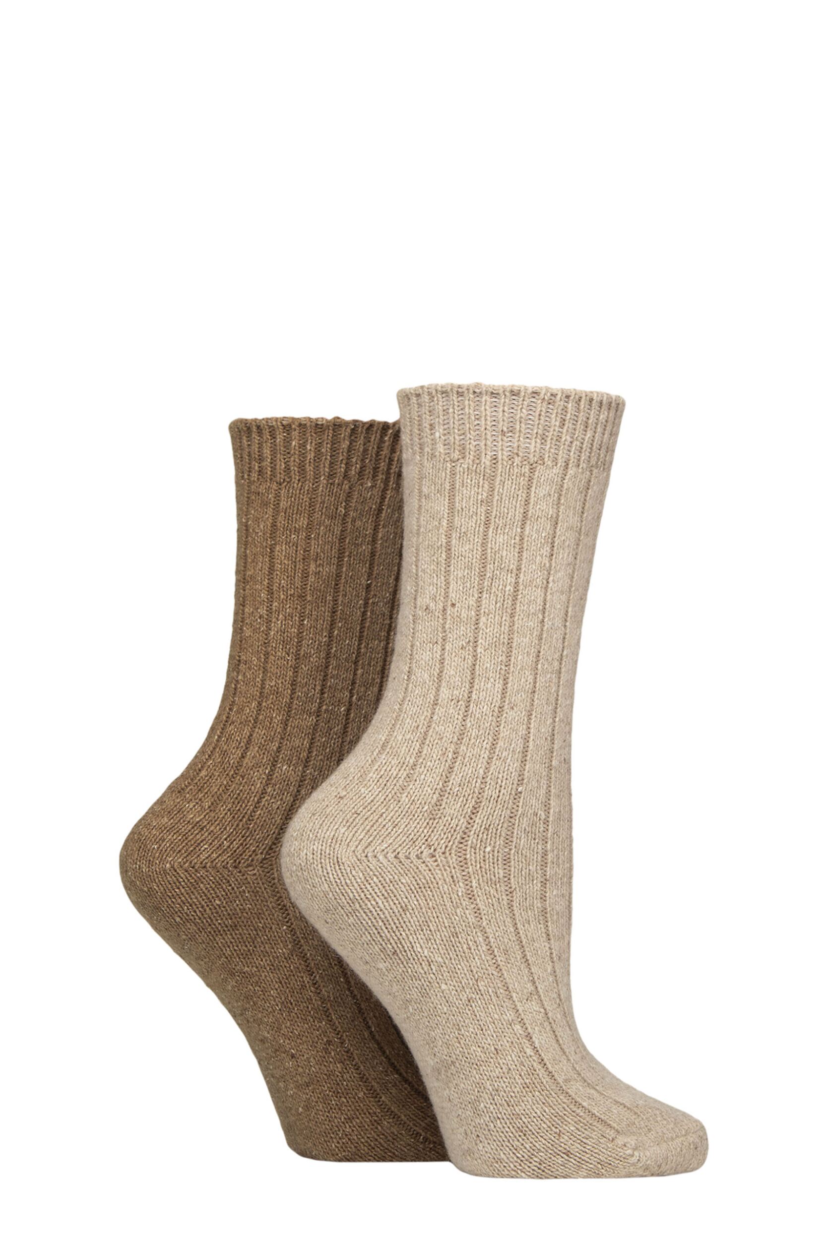 Women's 2 Pair Pringle Silk and Merino Wool Blend Luxury Socks Cream / Light Brown 4-8 Women's