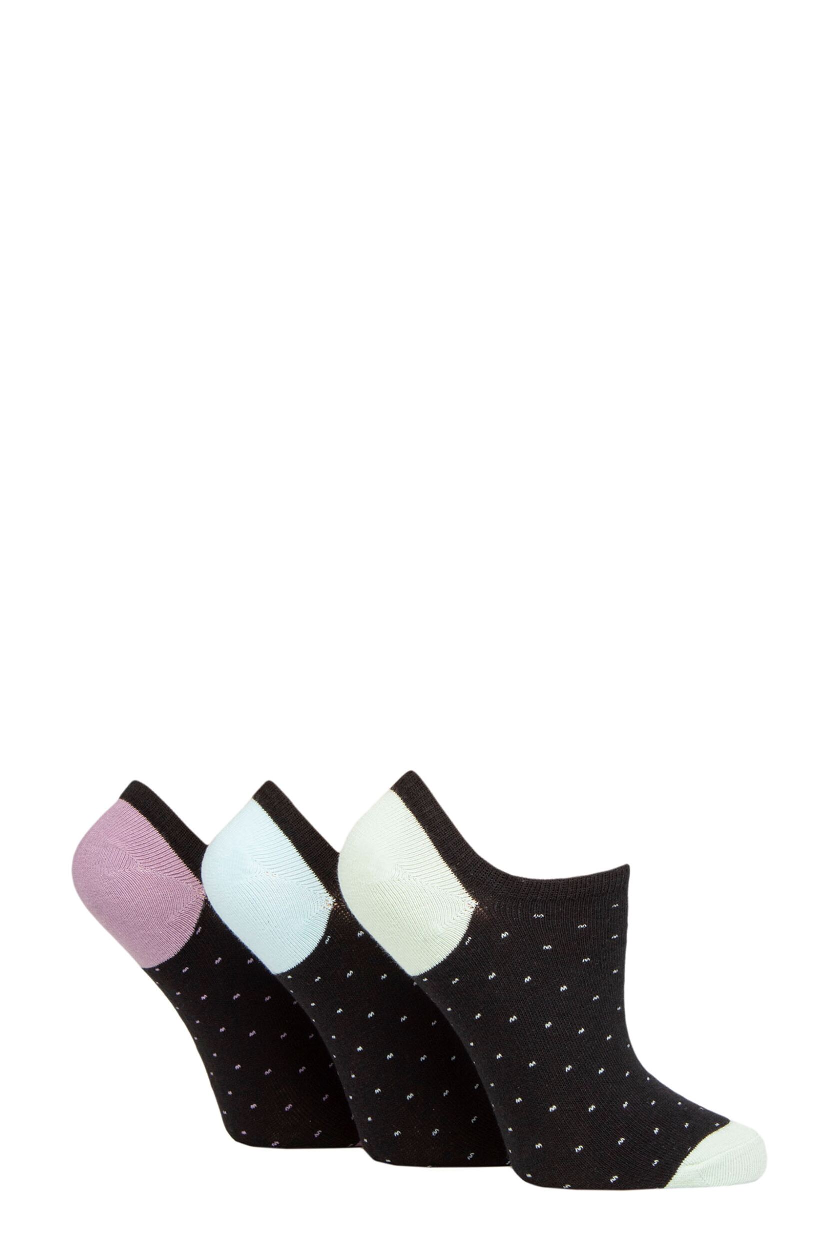Women's 3 Pair Pringle Plain and Patterned Cotton Trainer Socks Black Spots 4-8 Ladies