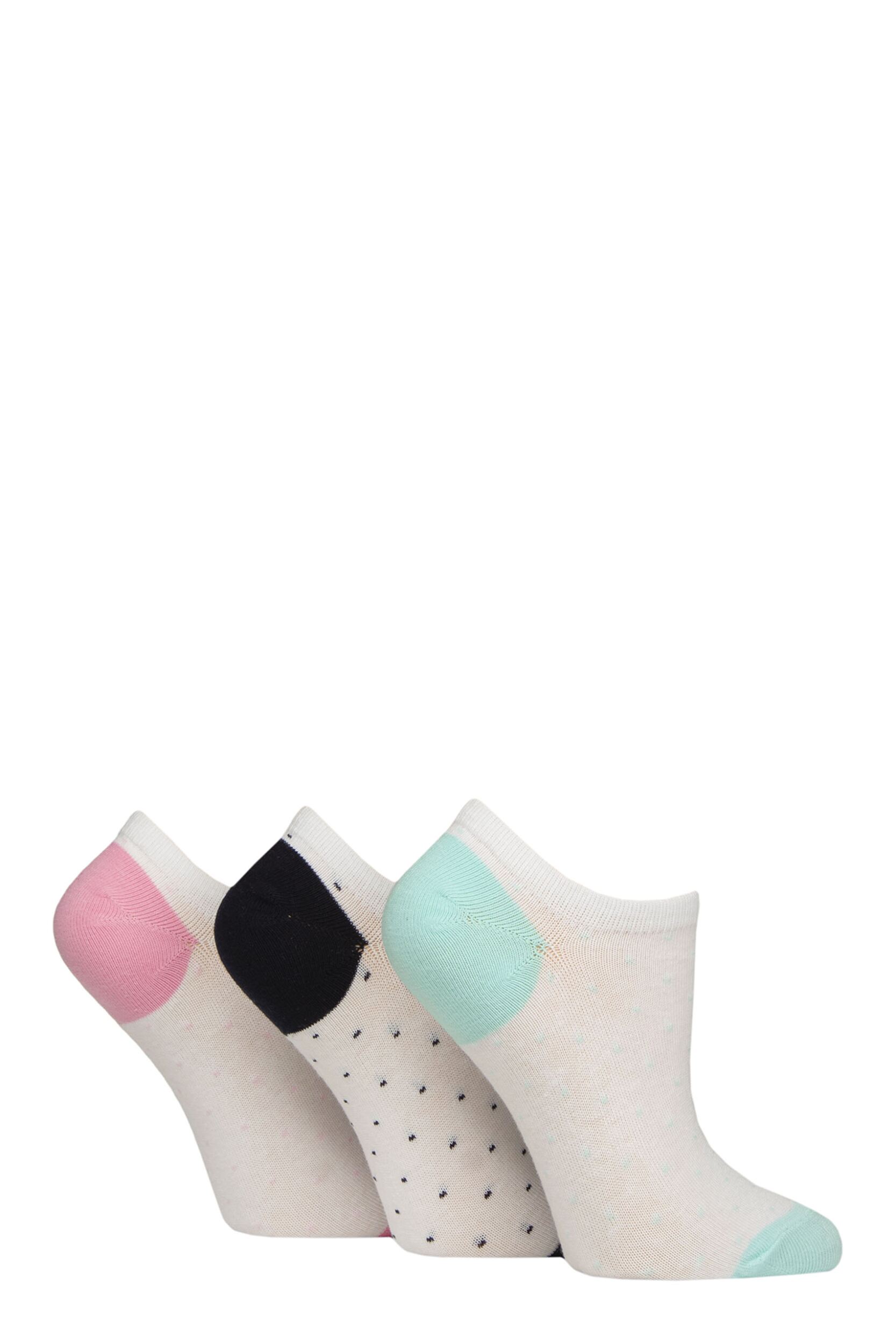 Women's 3 Pair Pringle Plain and Patterned Cotton Trainer Socks White Spot / Mint 4-8 Women's